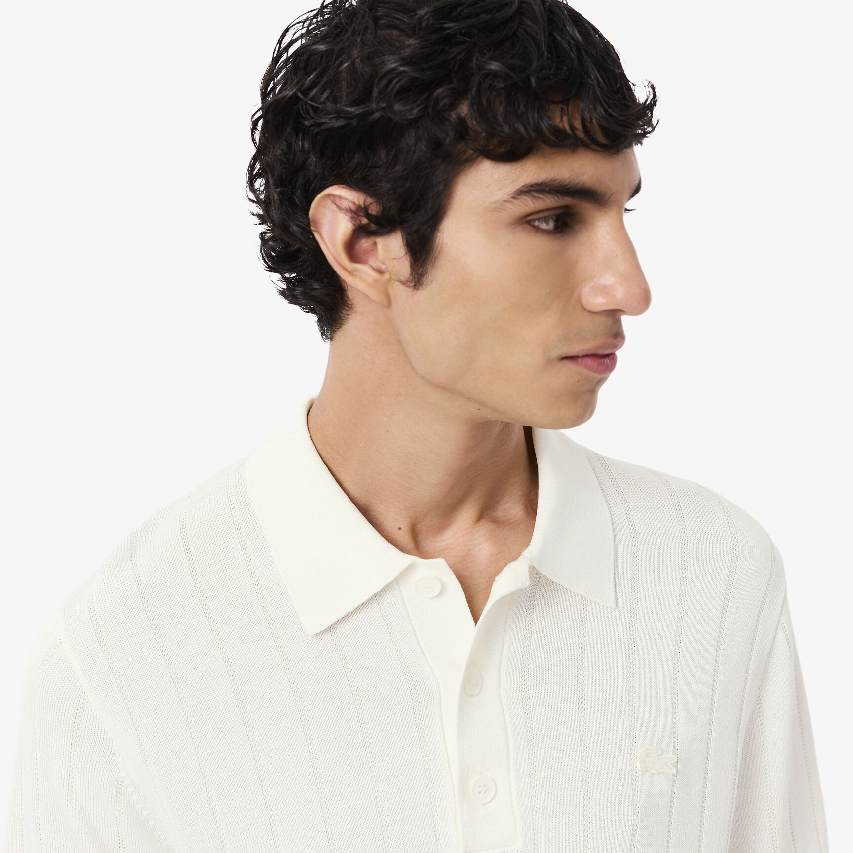 Fluid Ribbed Knit Polo Collar Sweater