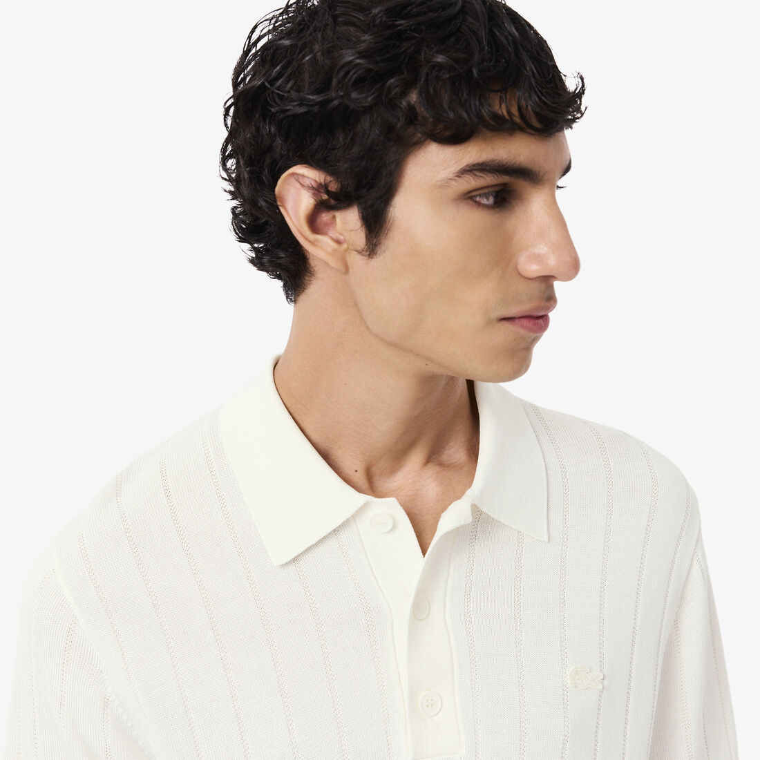 Fluid Ribbed Knit Polo Collar Sweater Fluid Ribbed Knit Polo Collar Sweater