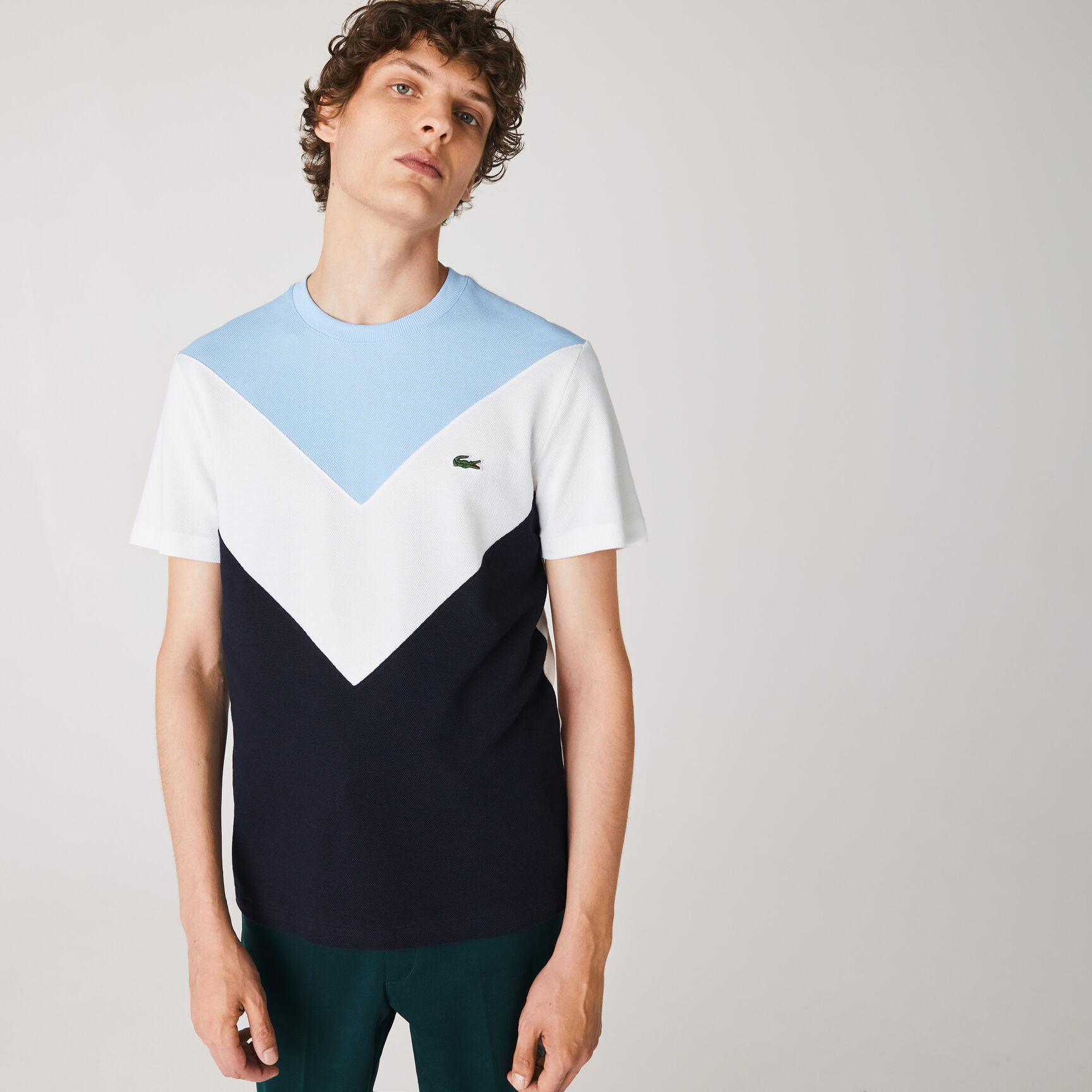 Men's Crew Neck Colourblock Cotton Piqu&eacute; Blend T-shirt