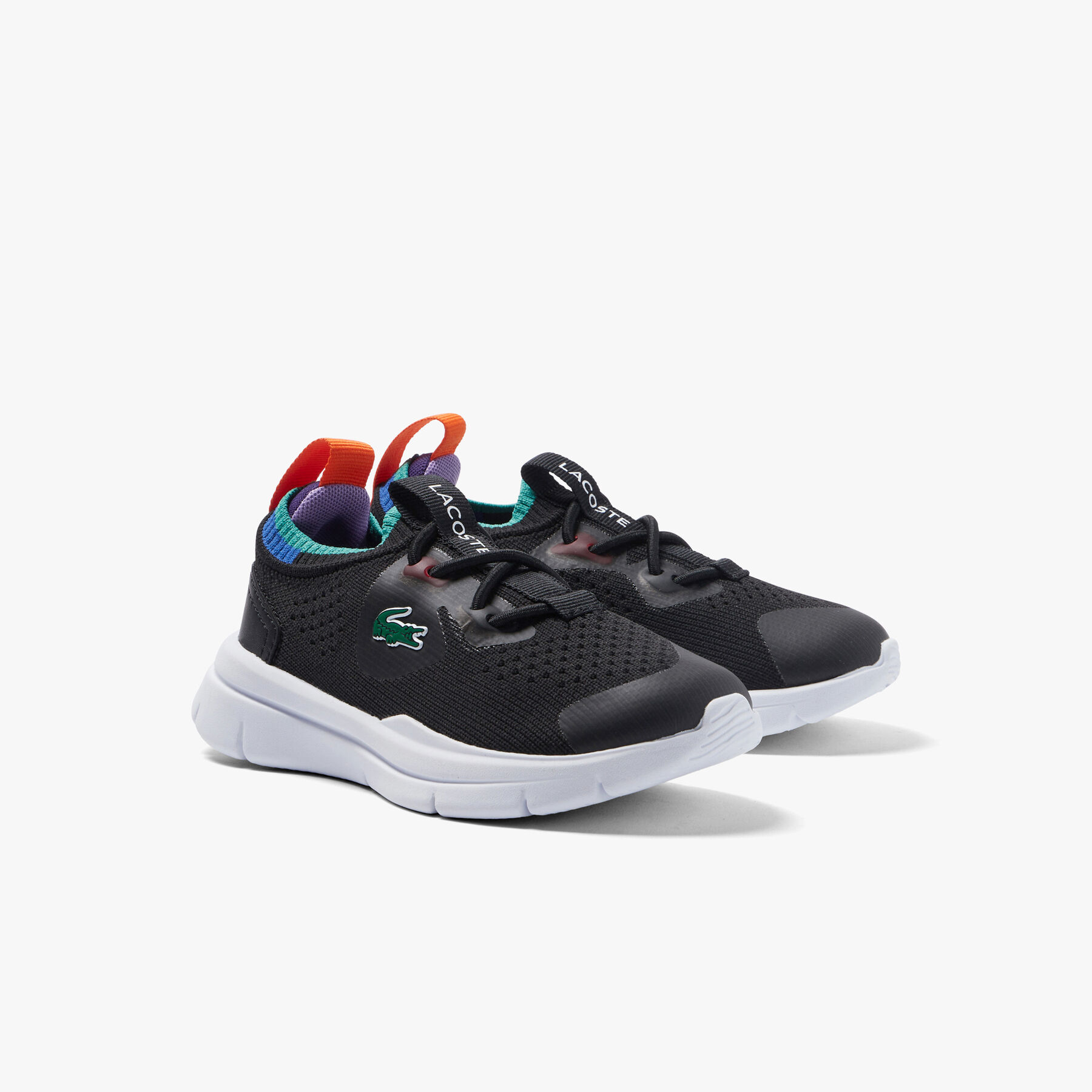 Infants' Lacoste Run Spin Knit Textile Colour Contrast Trainers infants lacoste run spin knit textile colour contrast trainers