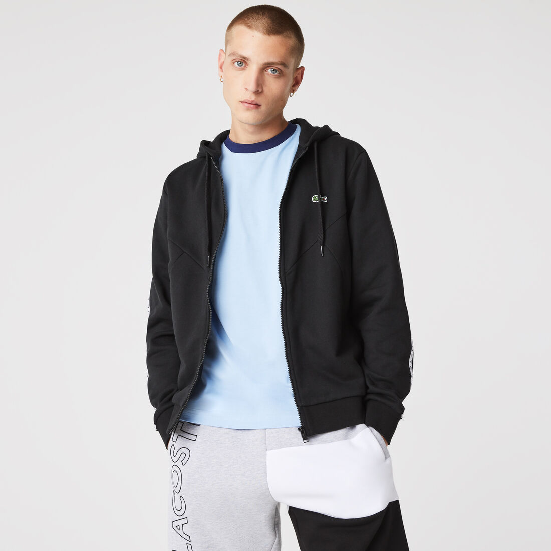 Men&rsquo;s Hooded Colorblock Lettered Fleece Zip Sweatshirt