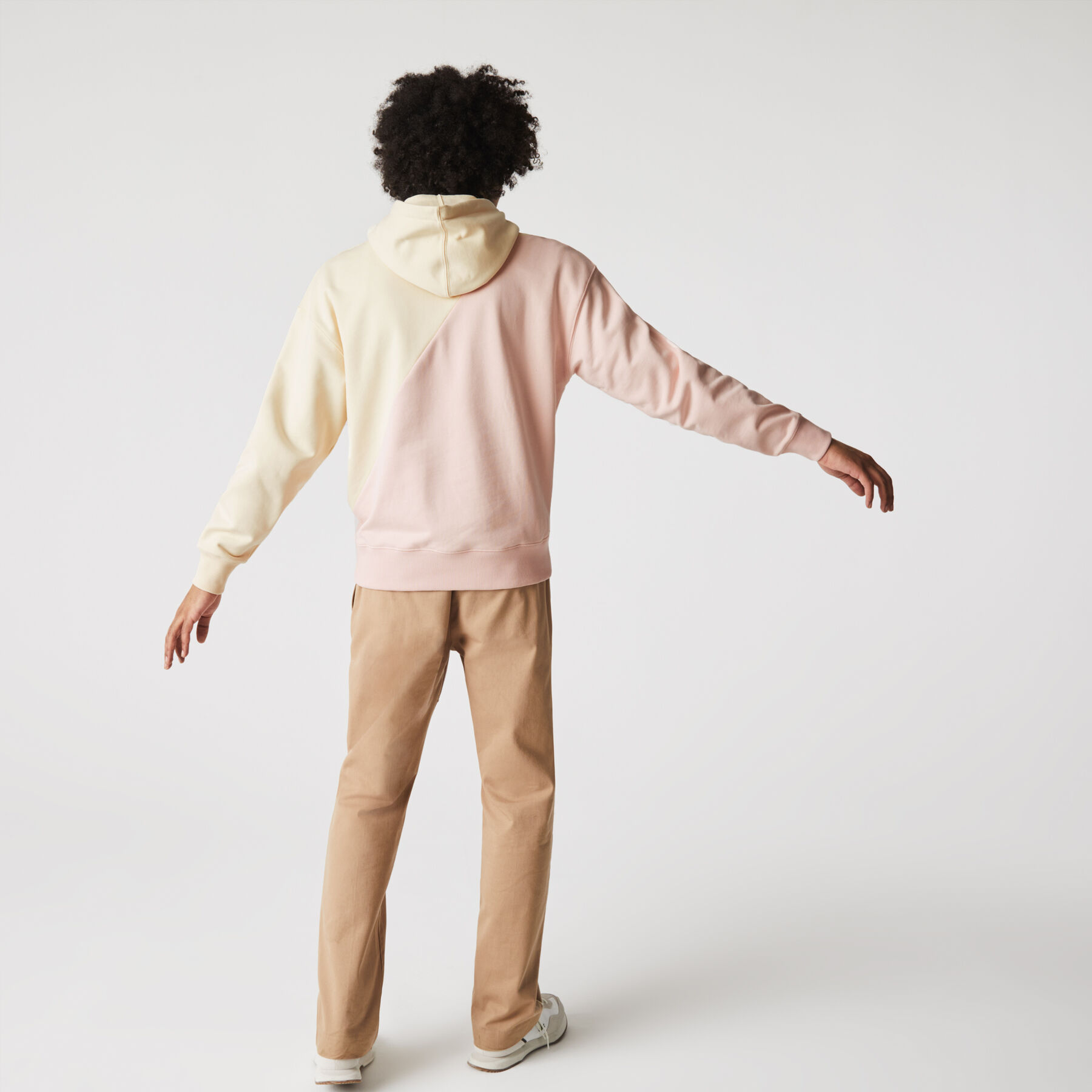 unisex lacoste live loose fit hooded bicolour fleece sweatshirt