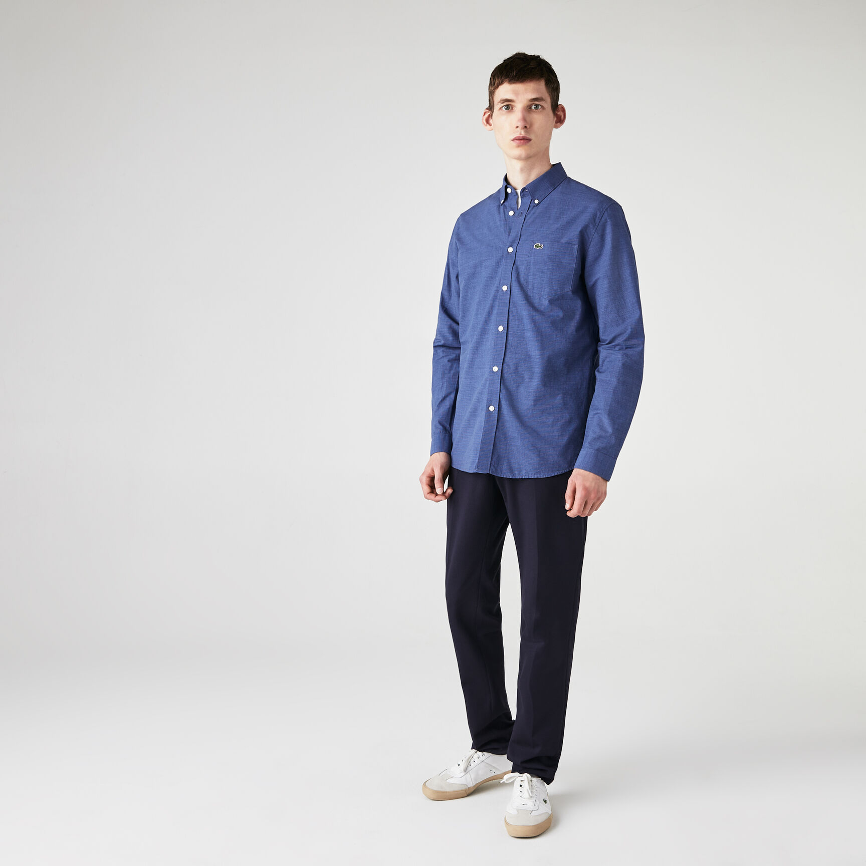 قميص قطن مع نقشة هاوندستوث صغيرة بقصة ضيقة للرجال قميص قطن مع نقشة هاوندستوث صغيرة بقصة ضيقة للرجال