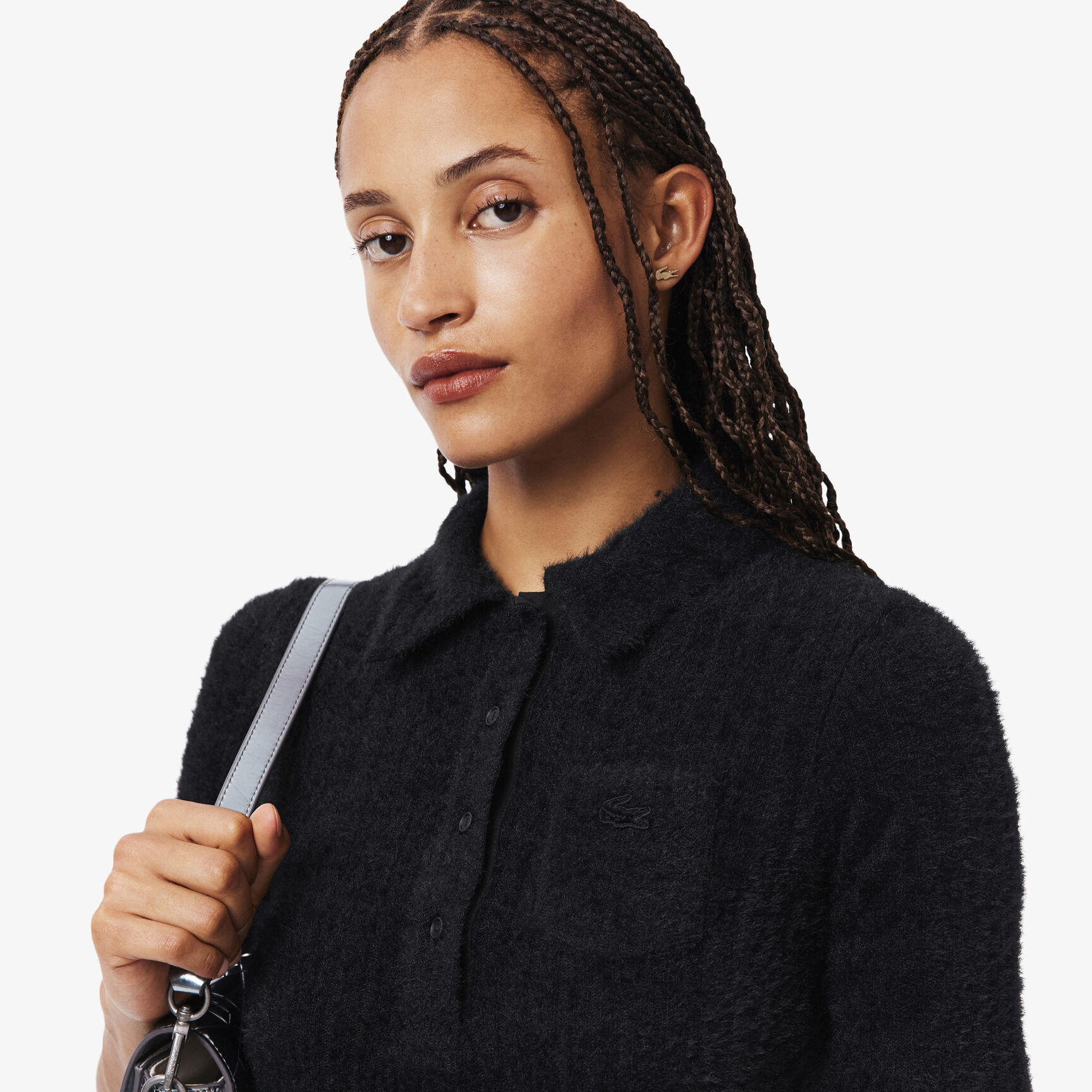 Slim Fit Fuzzy Rib Knit Polo Shirt