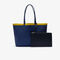lacoste women s anna reversible contrast band coated canvas tote bag