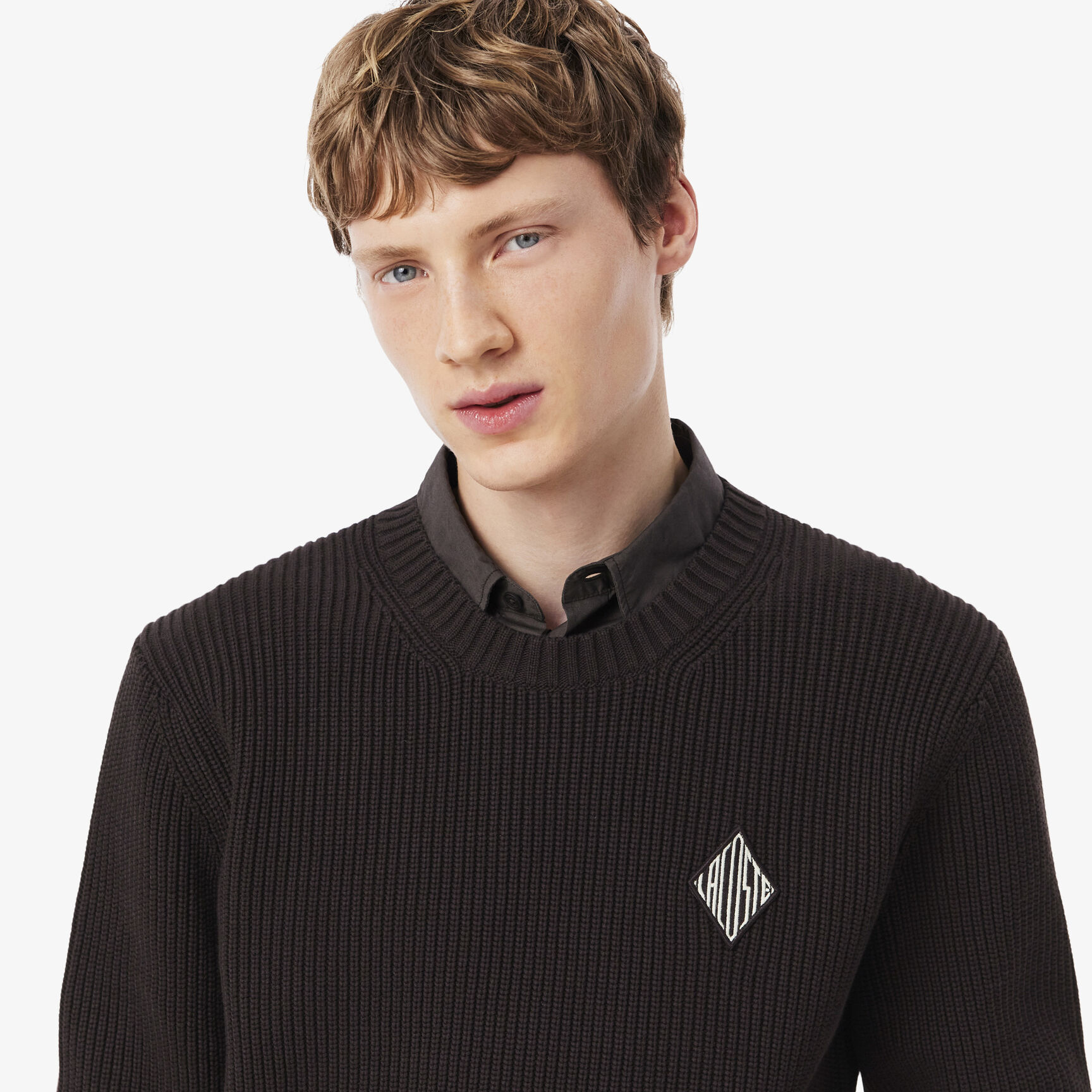 Pearl Rib Knit Badge Accent Sweater Pearl Rib Knit Badge Accent Sweater