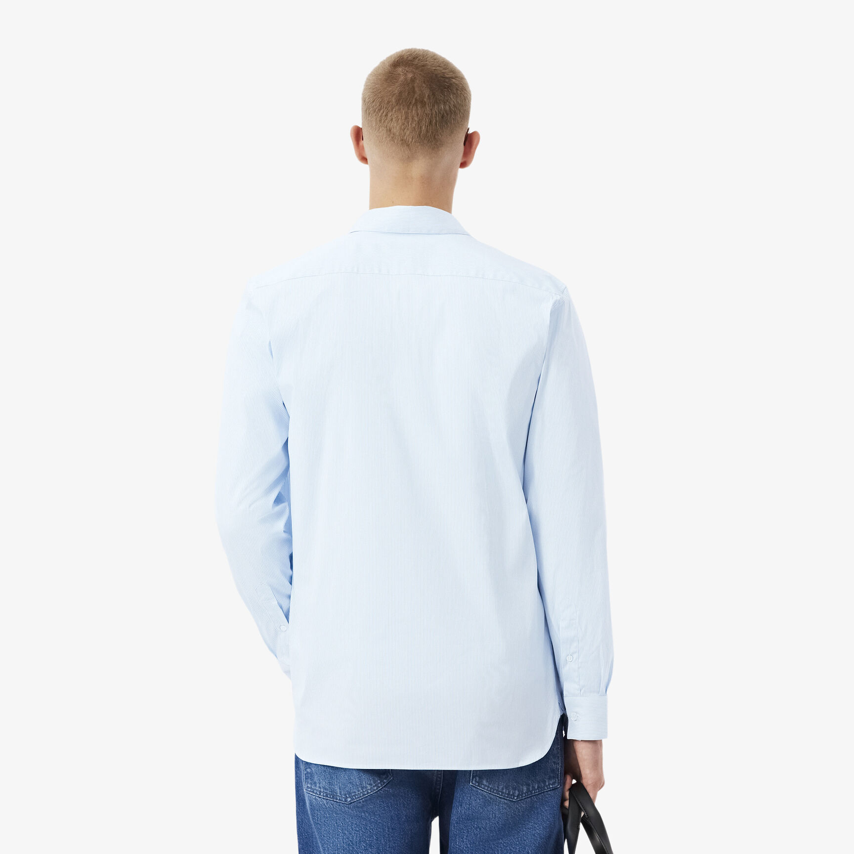 قميص بوبلين مطاطي مخطط بقصة ضيقة قميص بوبلين مطاطي مخطط بقصة ضيقة