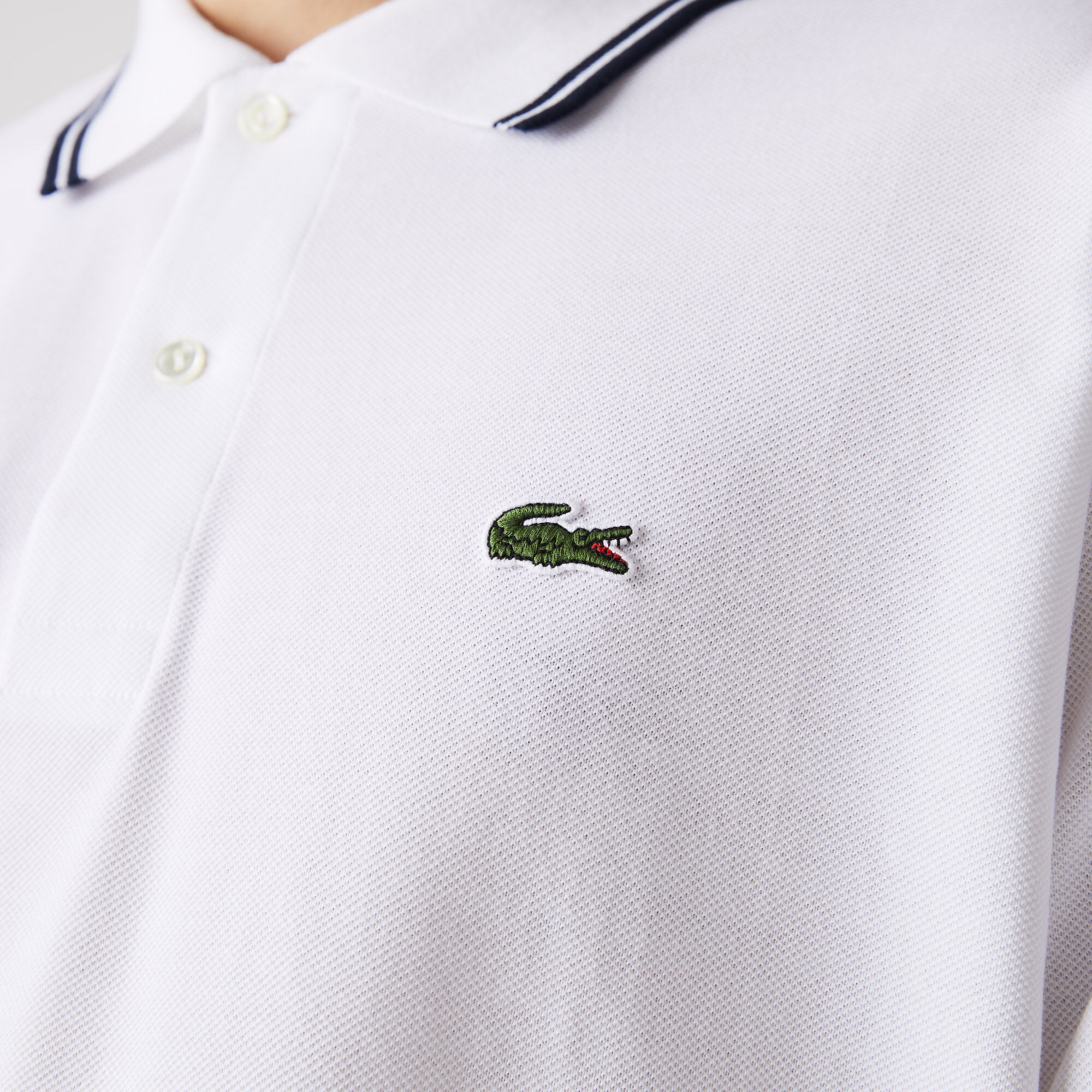 Men’s Lacoste Classic Fit Striped Accents Cotton Piqué Polo Shirt Men’s Lacoste Classic Fit Striped Accents Cotton Piqué Polo Shirt