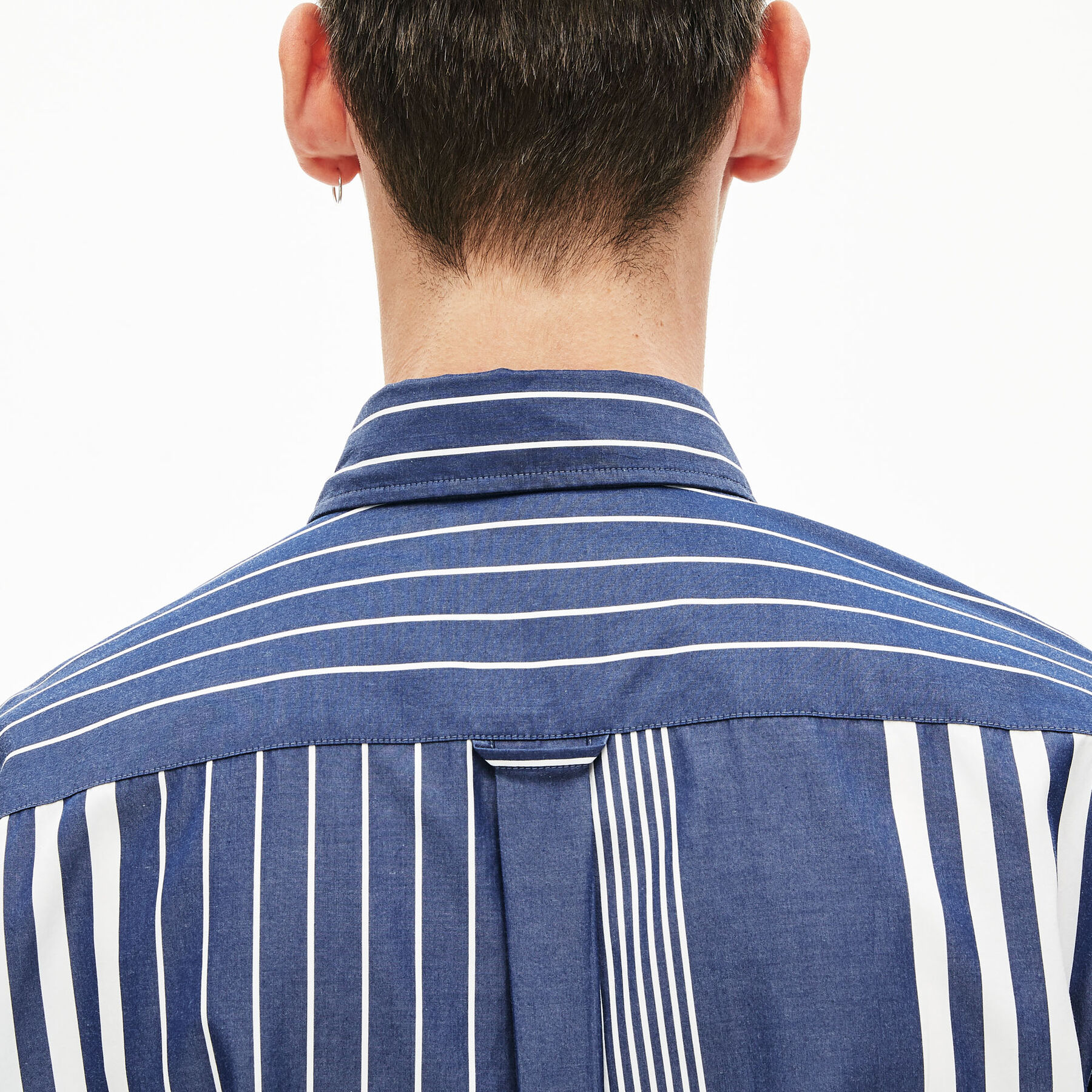 lacoste men s mismatched striped relaxed fit cotton shirt