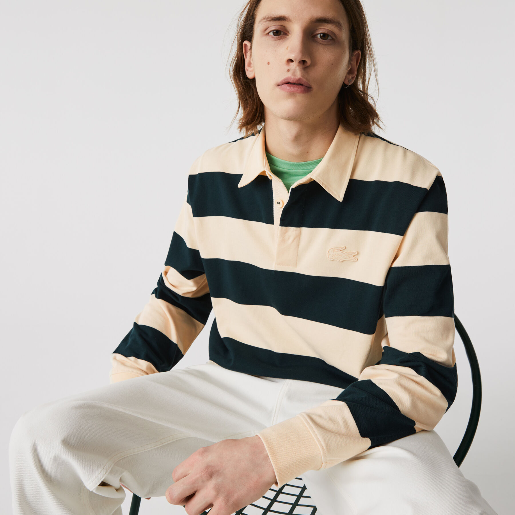 men s lacoste striped cotton rugby shirt