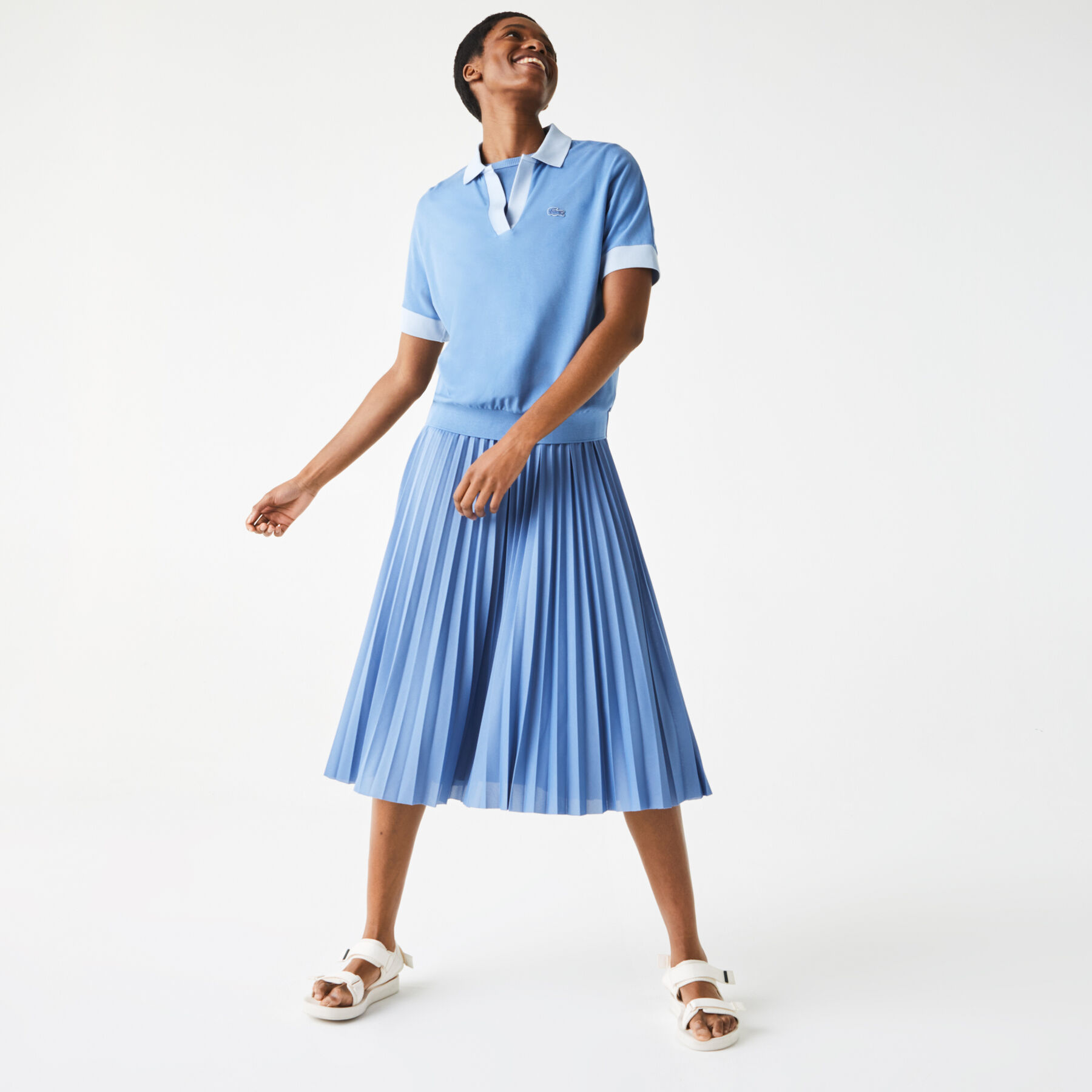 Women’s Lacoste Loose Fit Open Collar Flowing Piqué Polo women s lacoste loose fit open collar flowing piqu polo