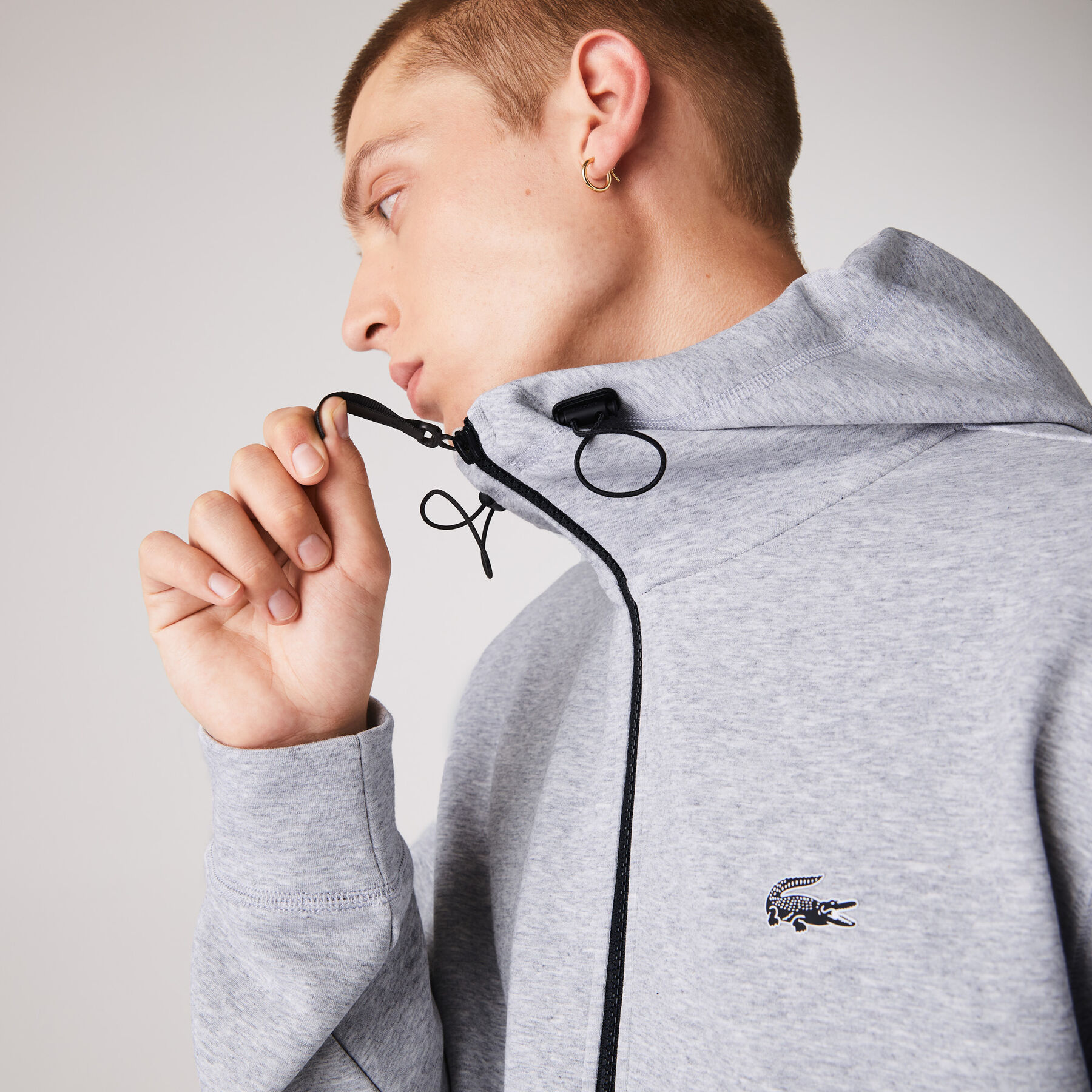سترة بغطاء رأس وسحاب مع علامة Lacoste التجارية وشارة للرجال لاكوست سترة بغطاء رأس وسحاب مع علامة lacoste التجارية وشارة للرجال