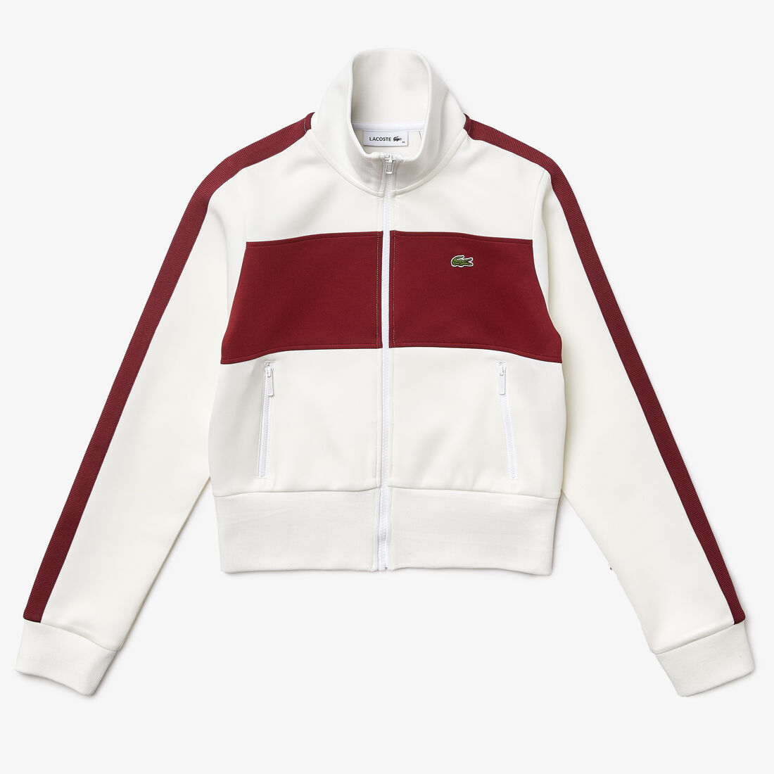 جاكيت رياضي كلاسيكي مقسم بألوان بياقة عالية وسحّاب للنساء جاكيت رياضي كلاسيكي مقسم بألوان بياقة عالية وسحّاب للنساء