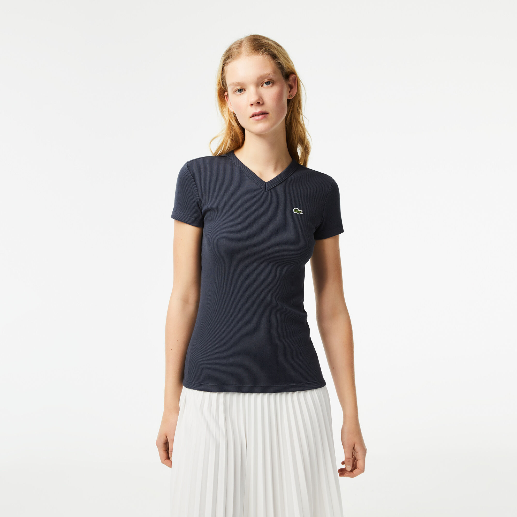 Buy Women s Lacoste Slim Fit Organic Cotton V neck T shirt Lacoste EG