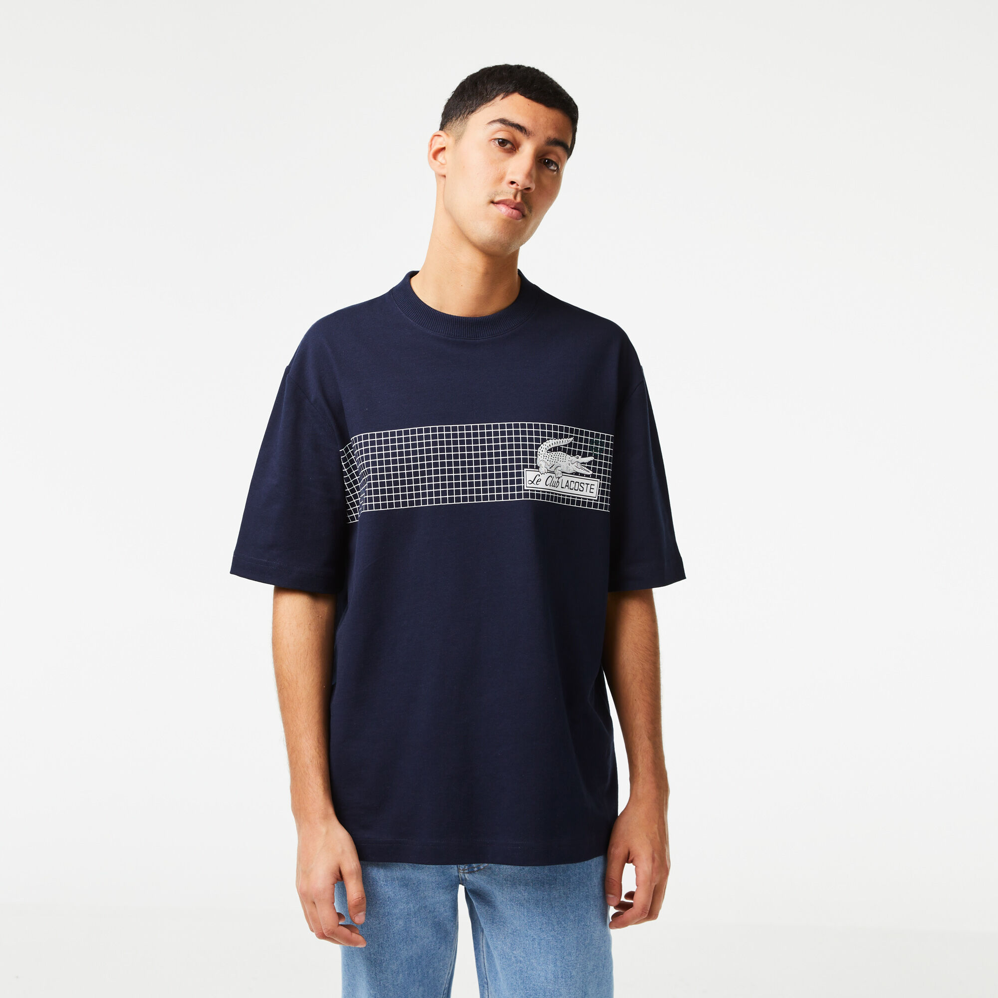 Men's Lacoste Loose Fit Tennis Print T-shirt, Navy Blue | LACOSTE EG
