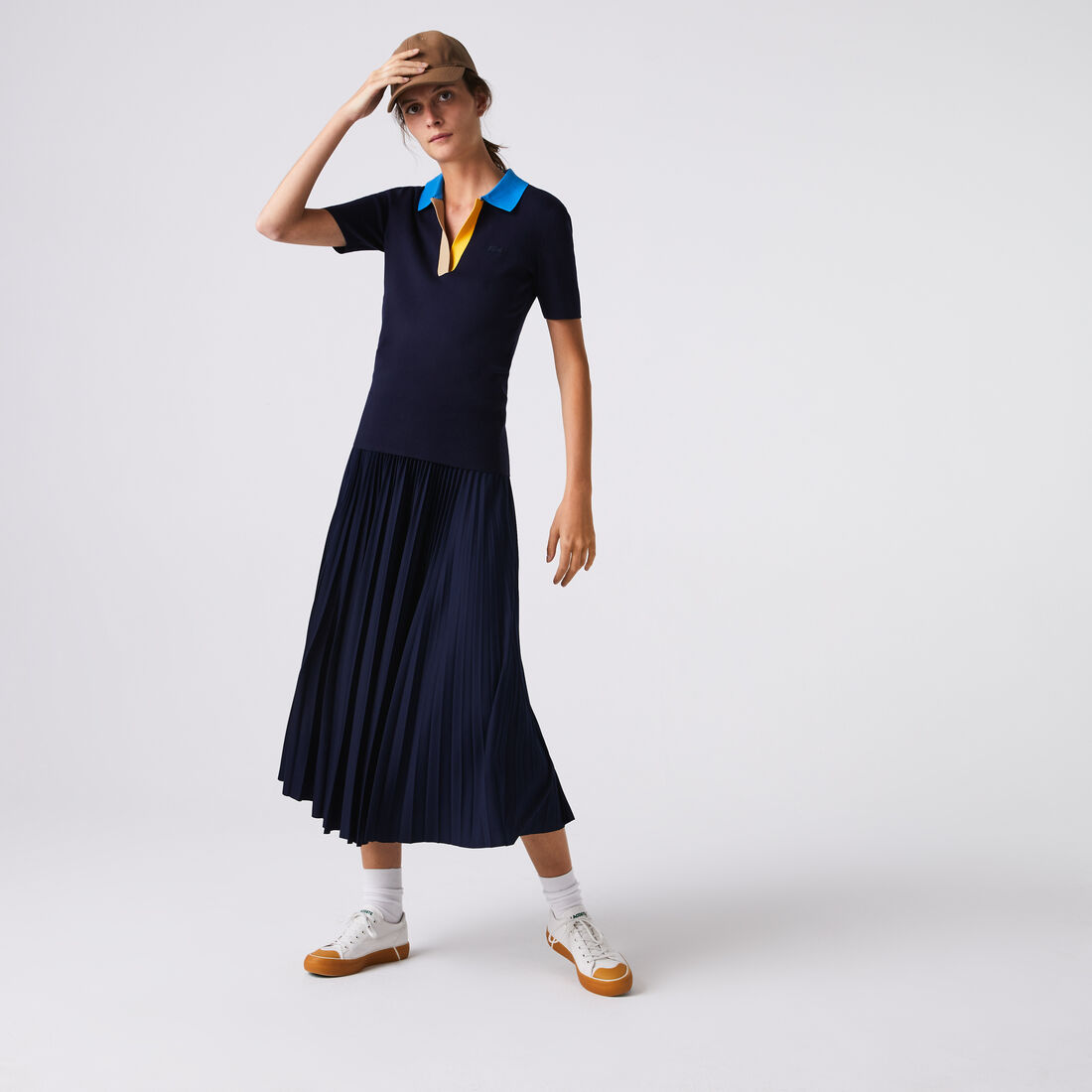 Women's Polo Collar Two-Tone Cotton Sweater Women's Polo Collar Two-Tone Cotton Sweater