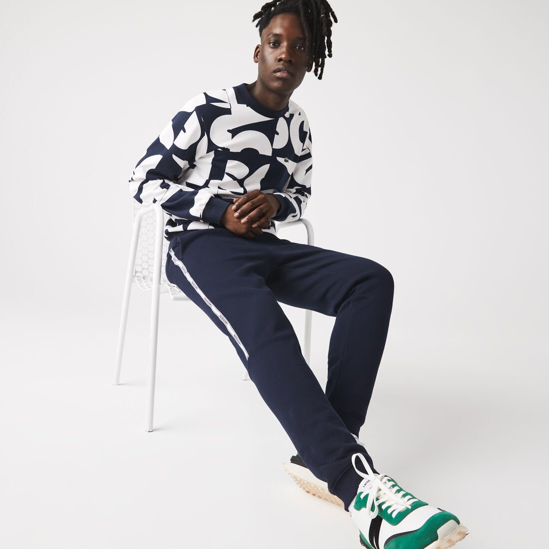 بنطال رياضي سكيني صوف بأشرطة شعار الماركة للرجال