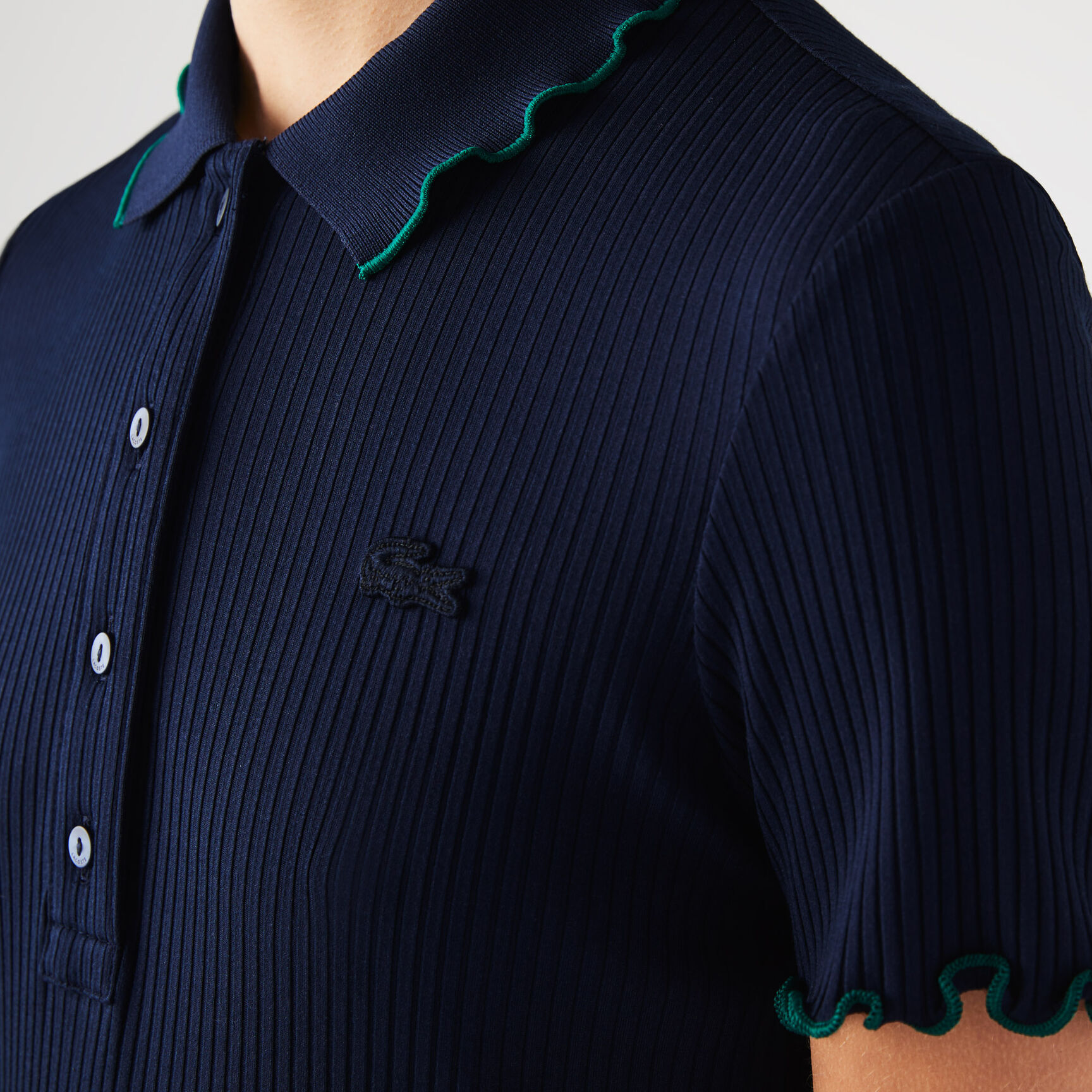 Women's Lacoste Slim Fit Ribbed Colored Flounced Details Polo