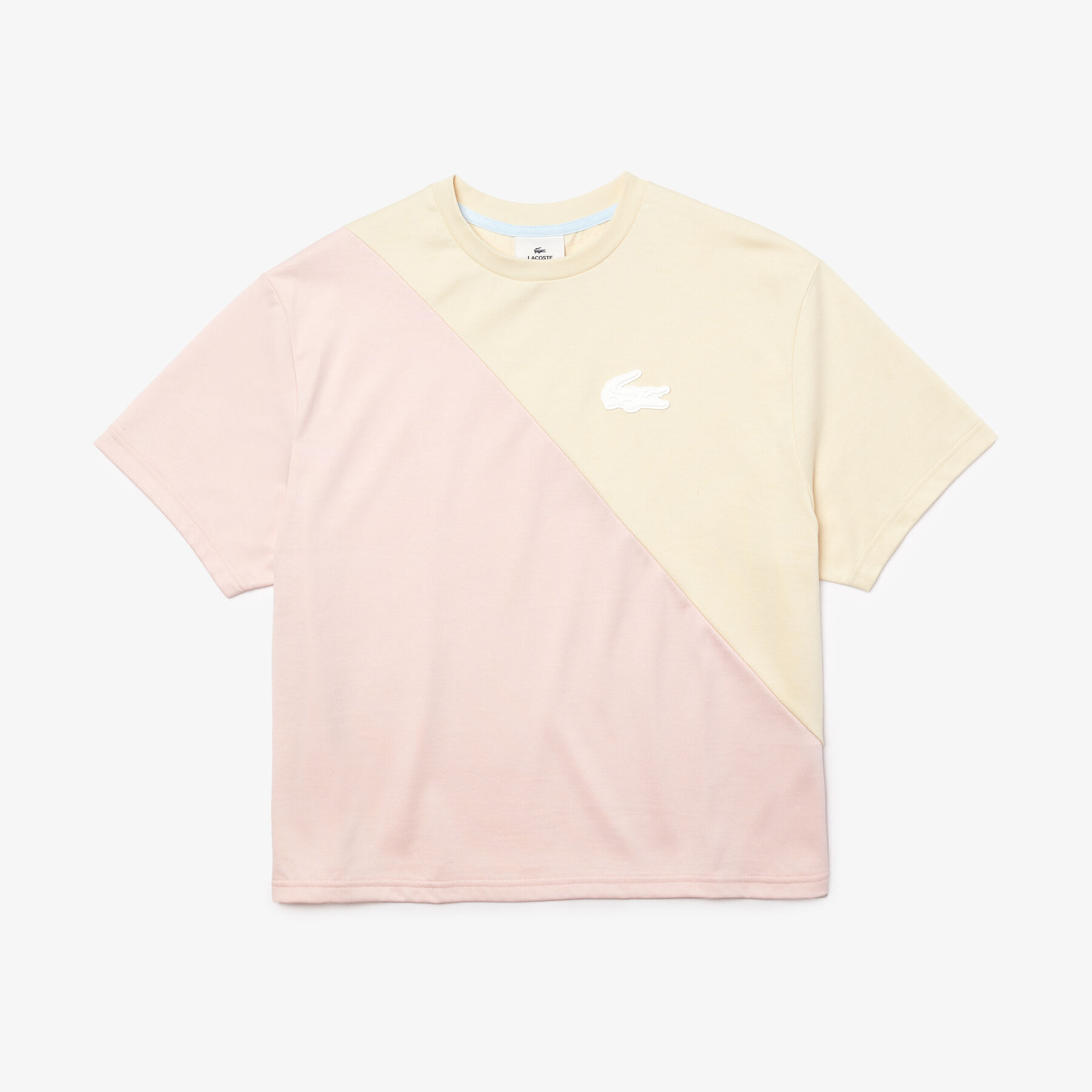 تي شيرت قطن للنساء ثنائي اللون قصة فضفاضة مجموعة Lacoste LIVE لاكوست تي شيرت قطن للنساء ثنائي اللون قصة فضفاضة مجموعة lacoste live