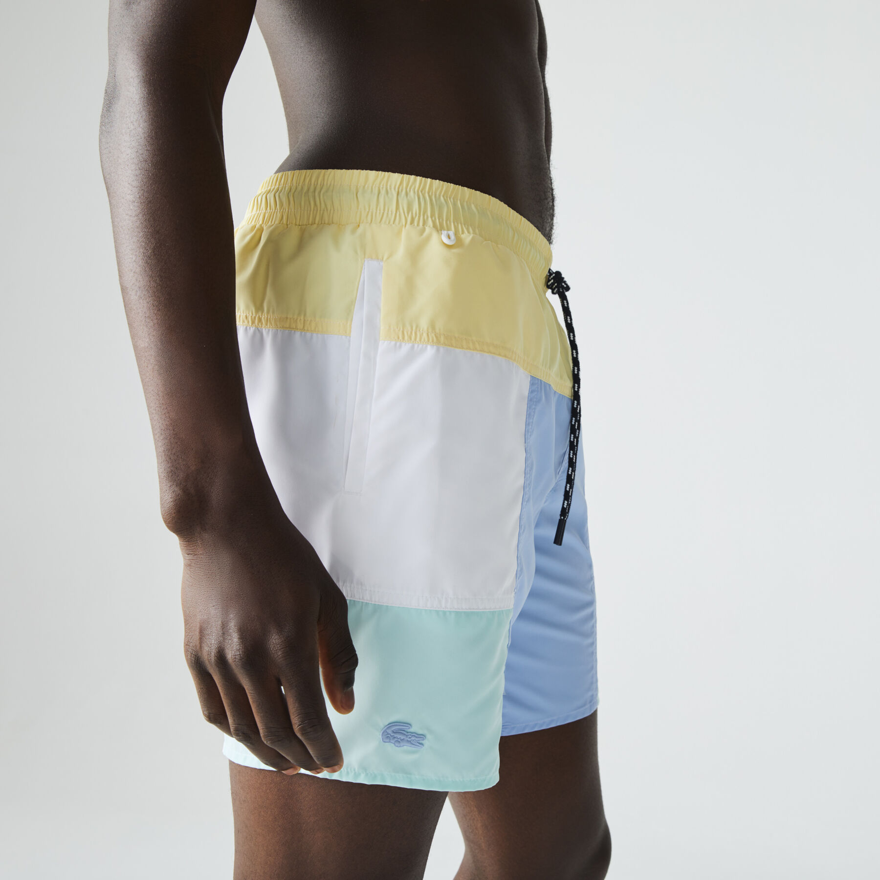 lacoste men s colourblock recycled cloth long swimming trunks