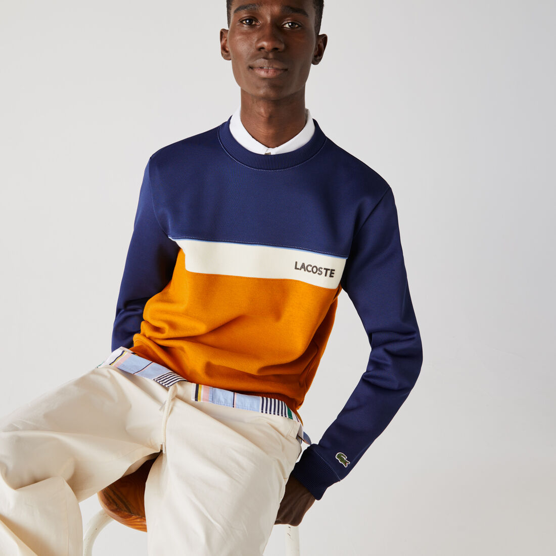 Men’s Crew Neck Lettering Colourblock Piqué Sweatshirt Men’s Crew Neck Lettering Colourblock Piqué Sweatshirt