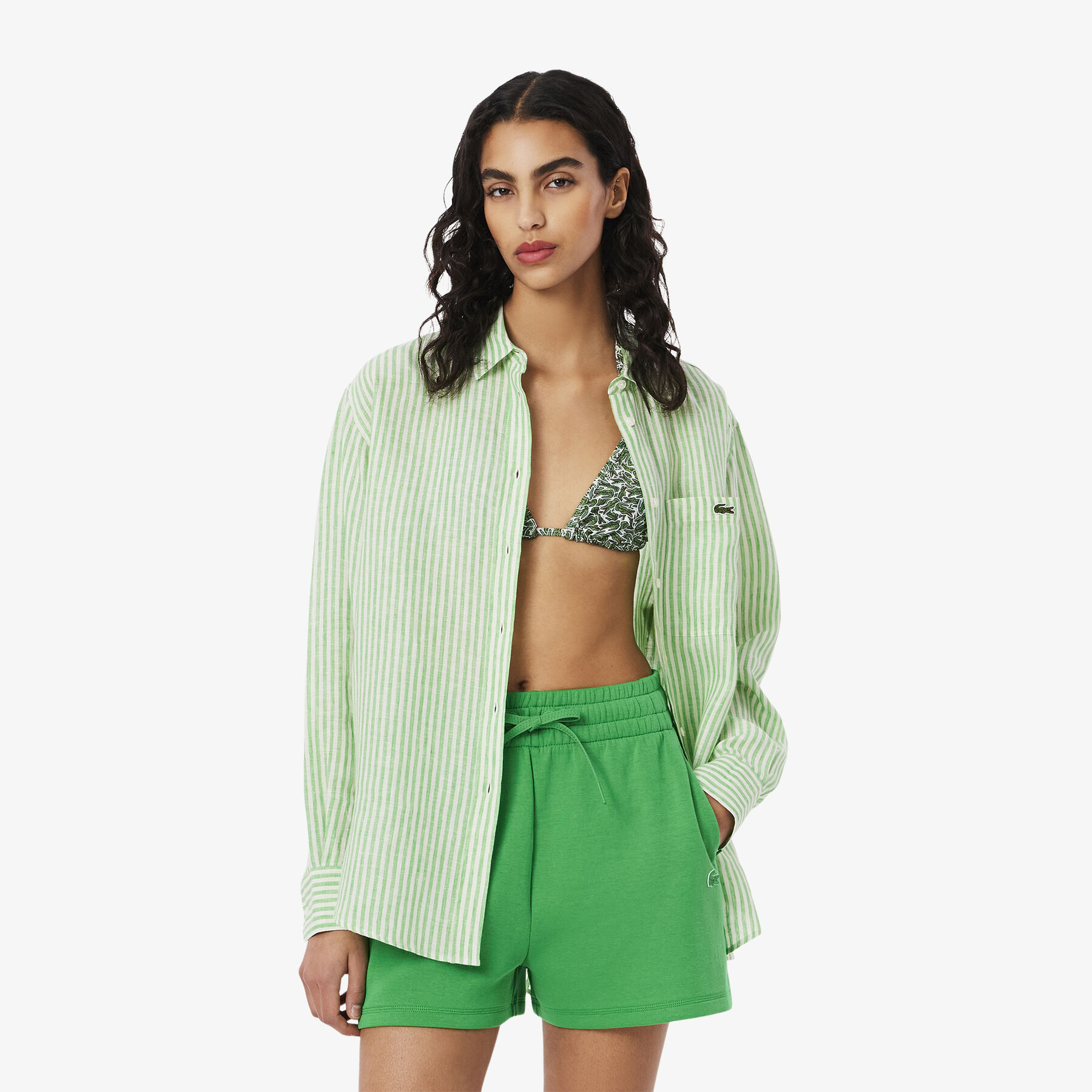 lacoste oversized striped linen shirt