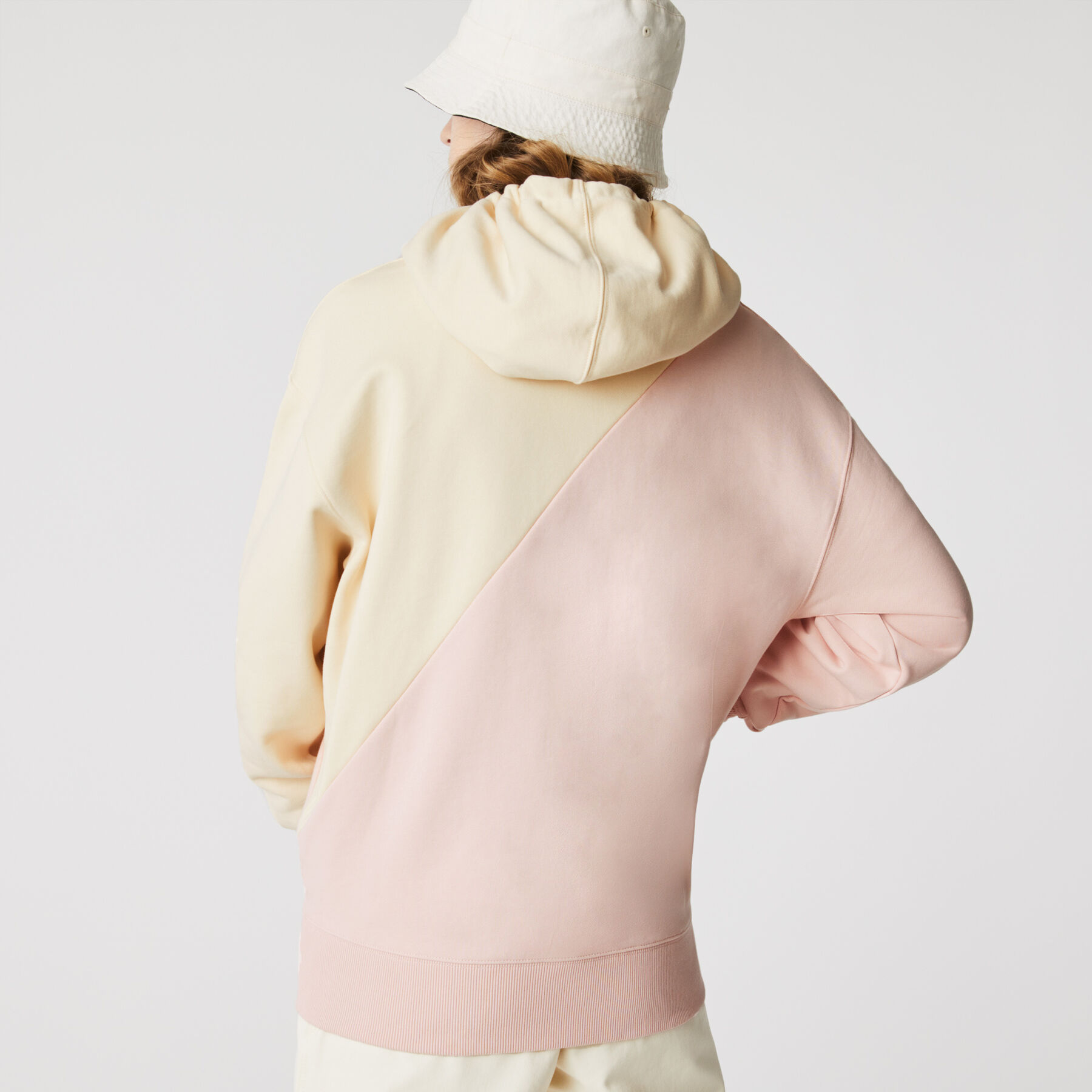 unisex lacoste live loose fit hooded bicolour fleece sweatshirt