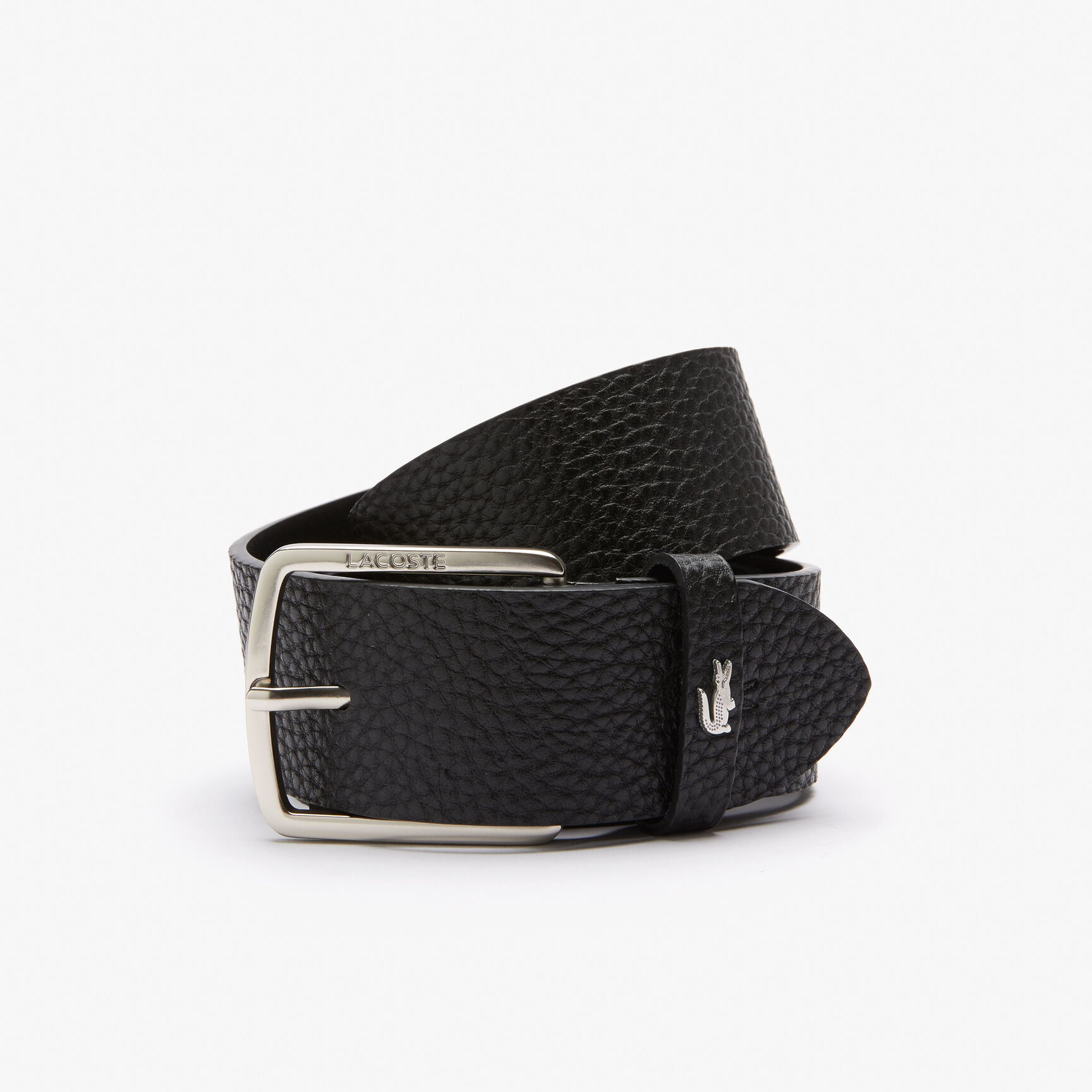 Men's Lacoste Engraved Square Buckle Grained Leather Belt Men's Lacoste Engraved Square Buckle Grained Leather Belt