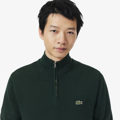 Zipped High Neck Cotton Sweater