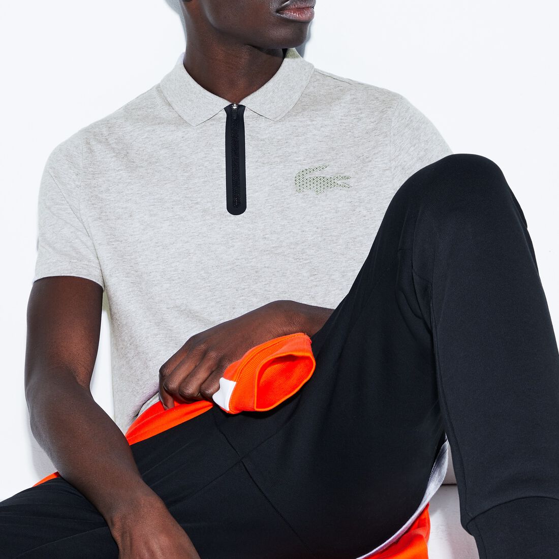 Men's Lacoste SPORT Zip Neck Holographic Croc Cotton Polo Shirt Men's Lacoste SPORT Zip Neck Holographic Croc Cotton Polo Shirt