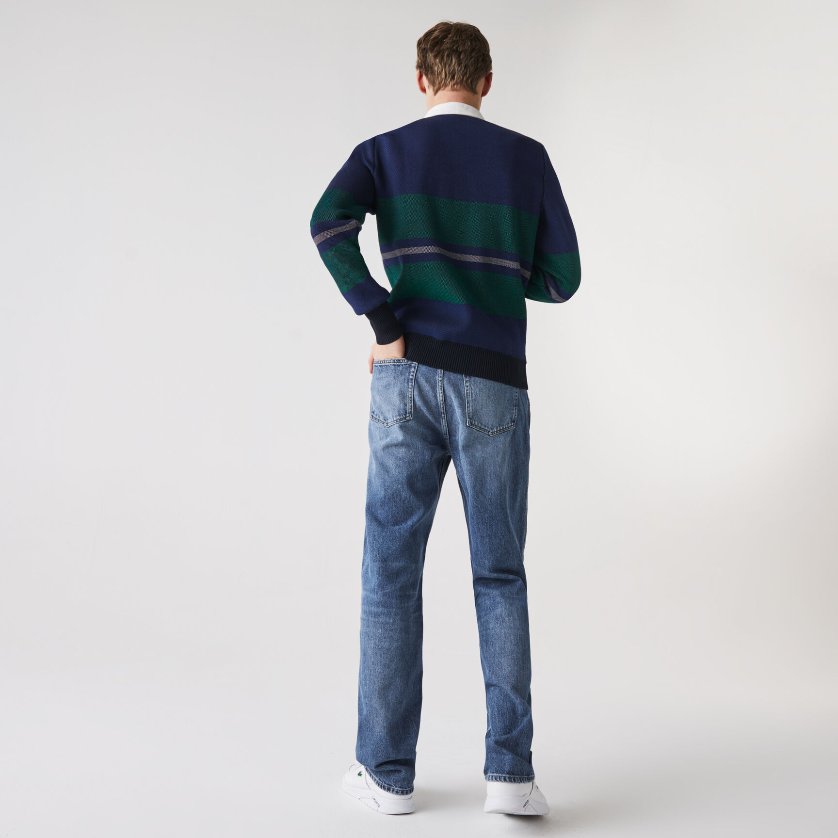 بنطال جينز دنيم قطني للرجال بقصة فضفاضة وخمسة جيوب