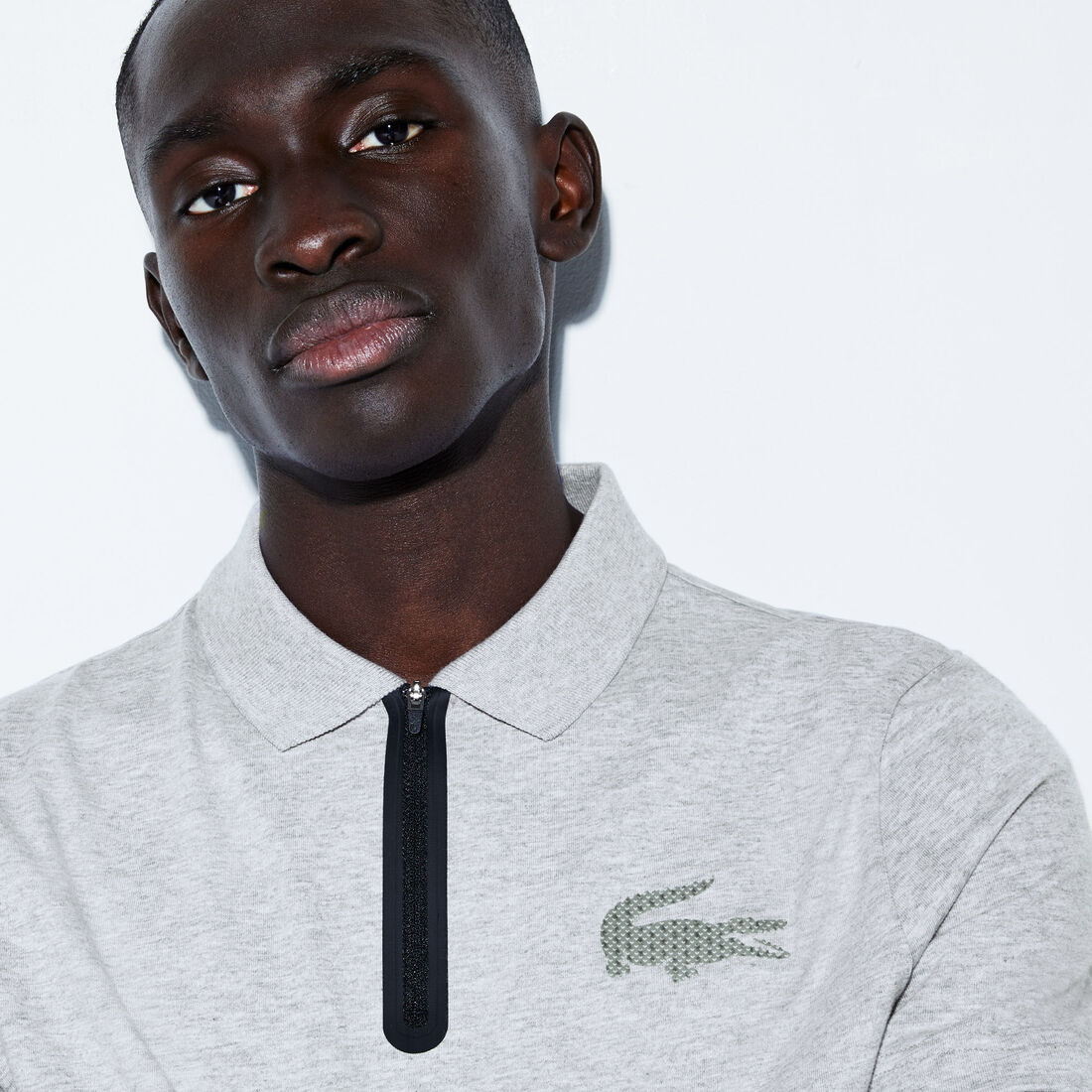 Men's Lacoste SPORT Zip Neck Holographic Croc Cotton Polo Shirt Men's Lacoste SPORT Zip Neck Holographic Croc Cotton Polo Shirt