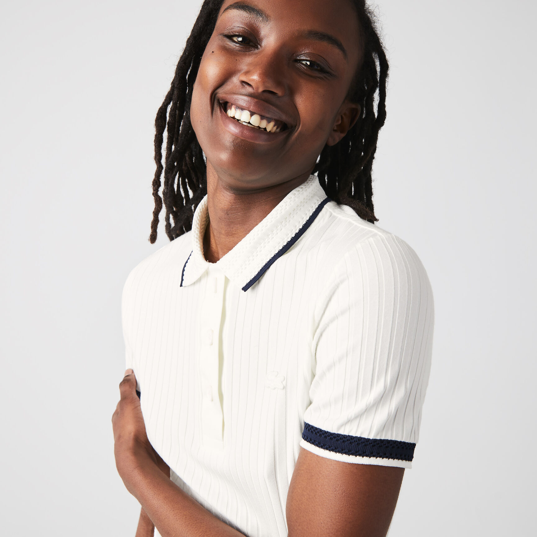 Women's Lacoste Slim Fit Crochet Collar Ribbed Polo Shirt