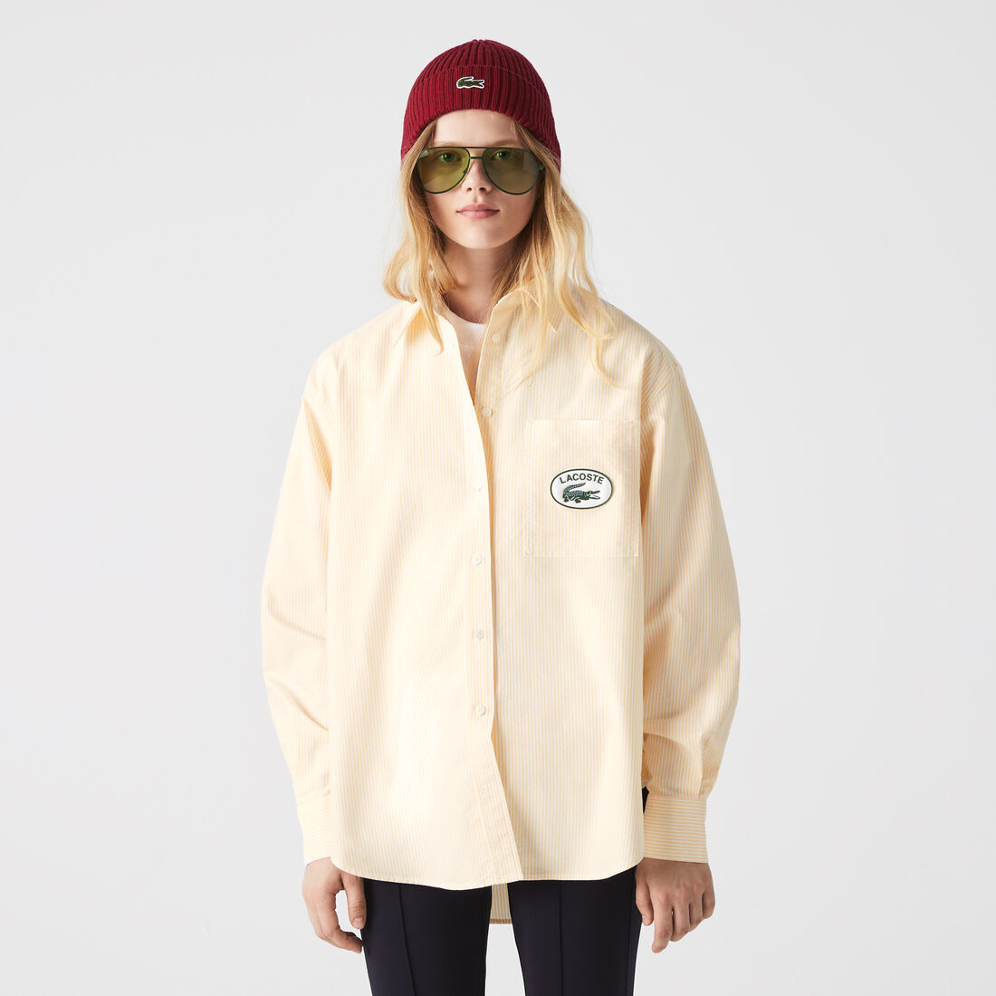 قميص لاكوست قطن أوكسفورد بقصة فضفاضة للنساء قميص لاكوست قطن أوكسفورد بقصة فضفاضة للنساء