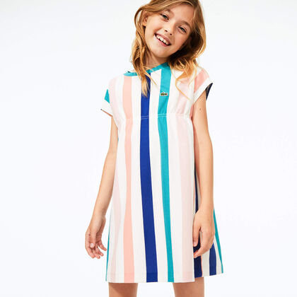 Girls' Striped Print Cotton Piqué Dress