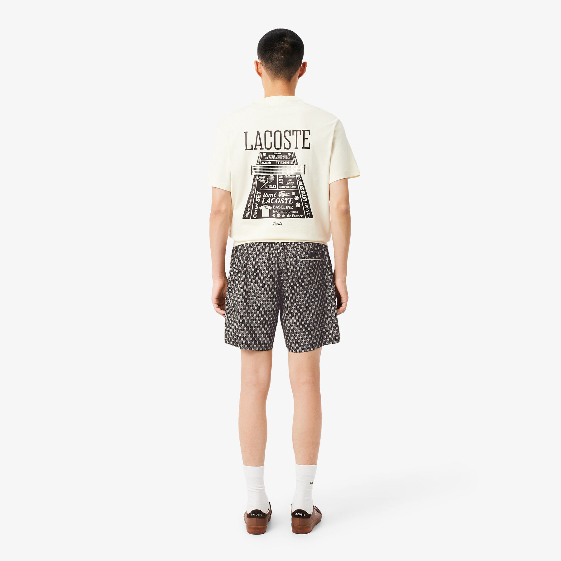 lacoste relaxed fit printed cotton blend shorts
