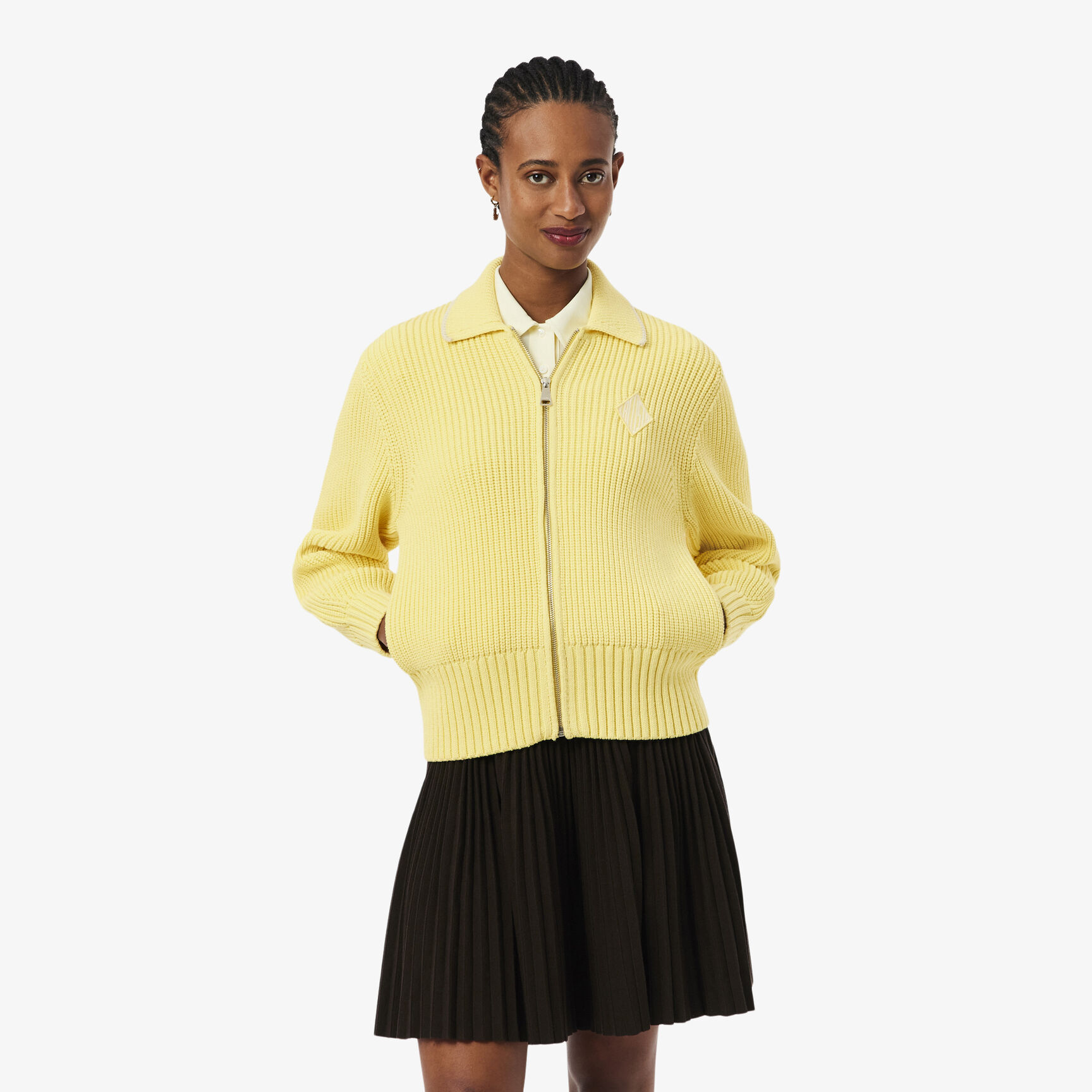 Zipped Cotton Badge Accent Sweater