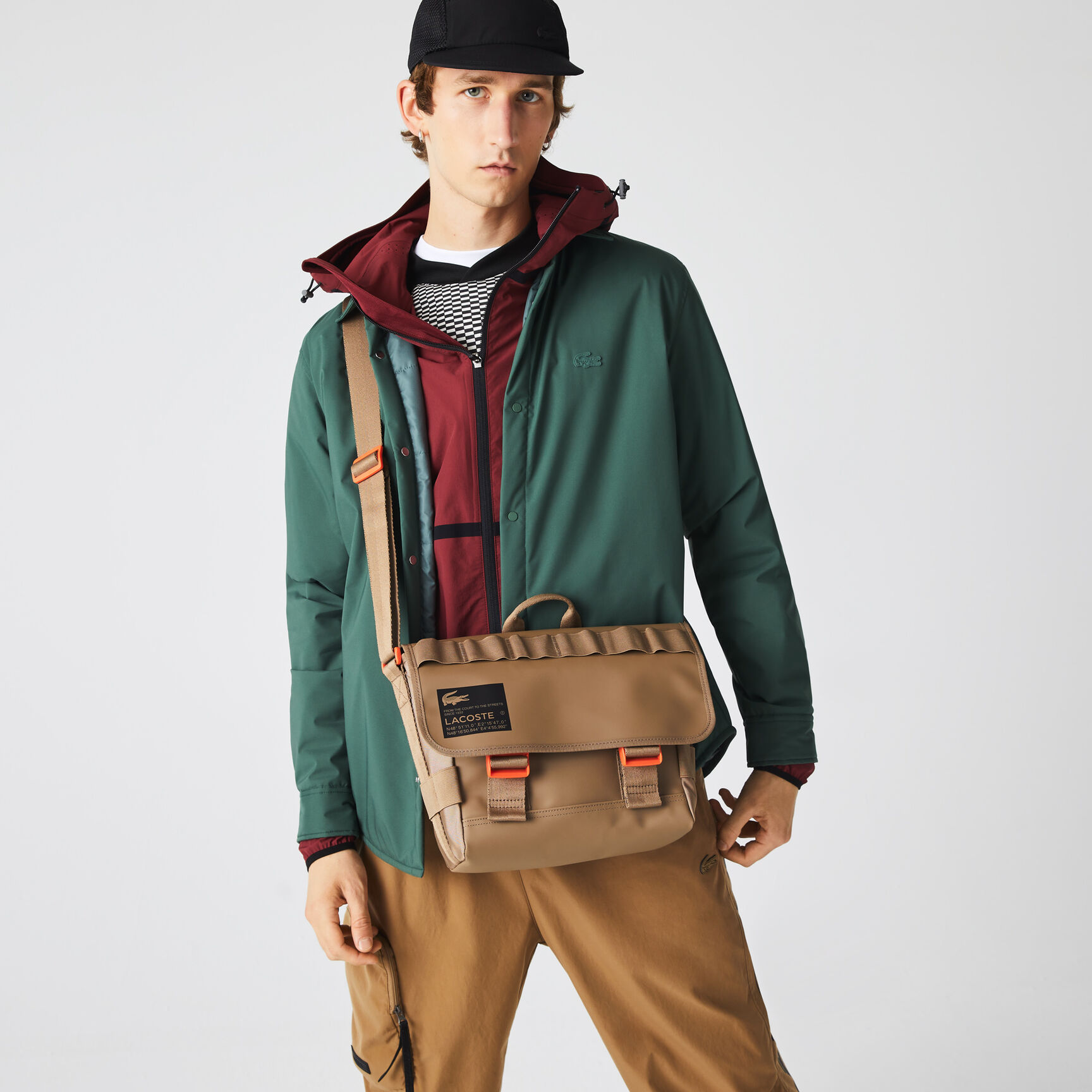 Men's Lacoste Signature Print Water-Repellent Messenger Bag Men's Lacoste Signature Print Water-Repellent Messenger Bag