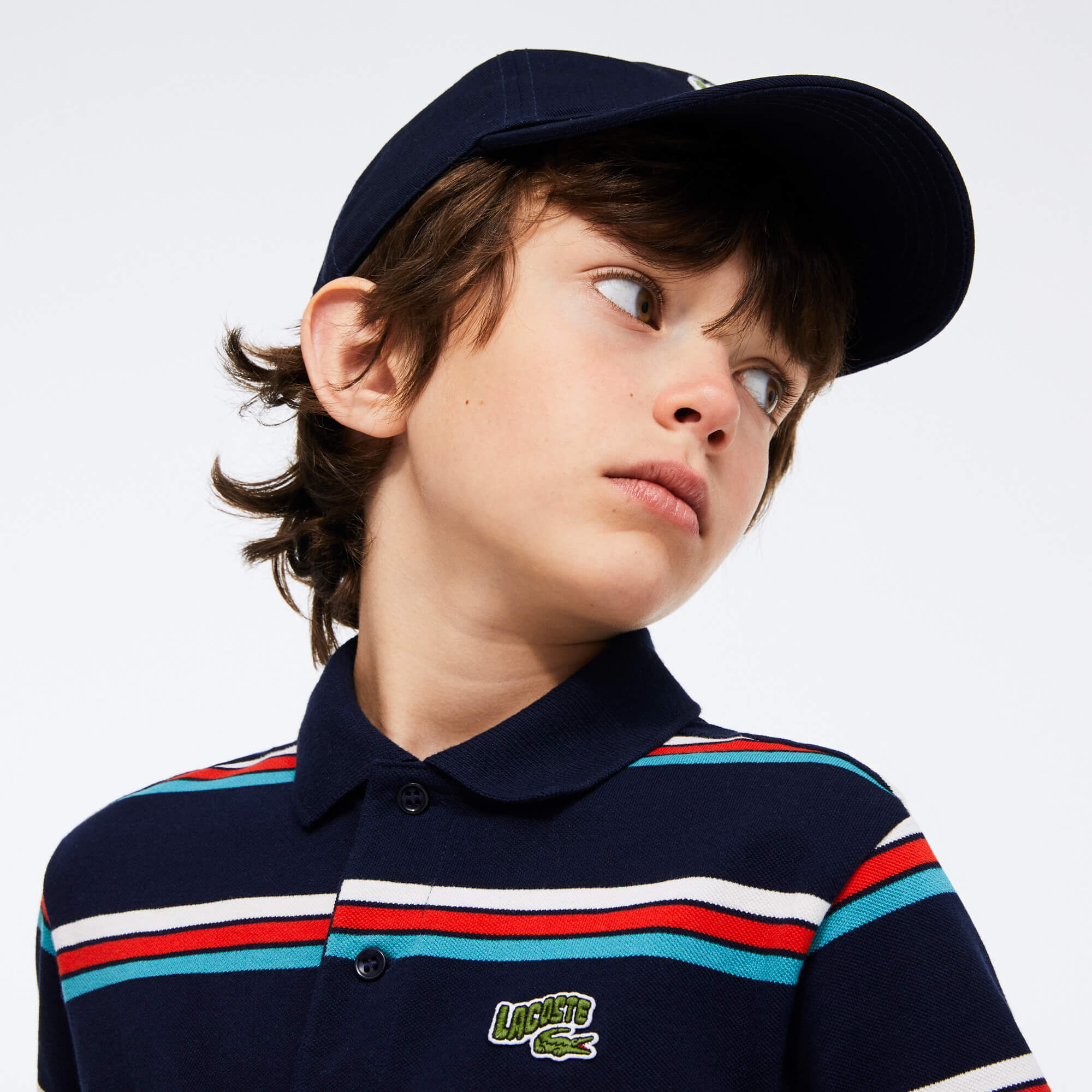 Boys' Lacoste Badge Striped Cotton Piqué Polo Shirt