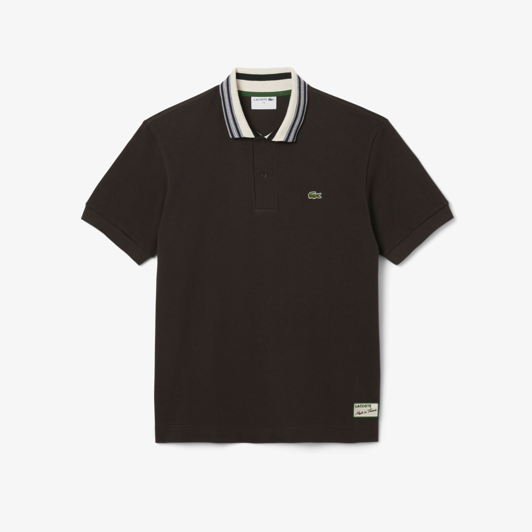 lacoste french made classic fit stripe collar polo shirt
