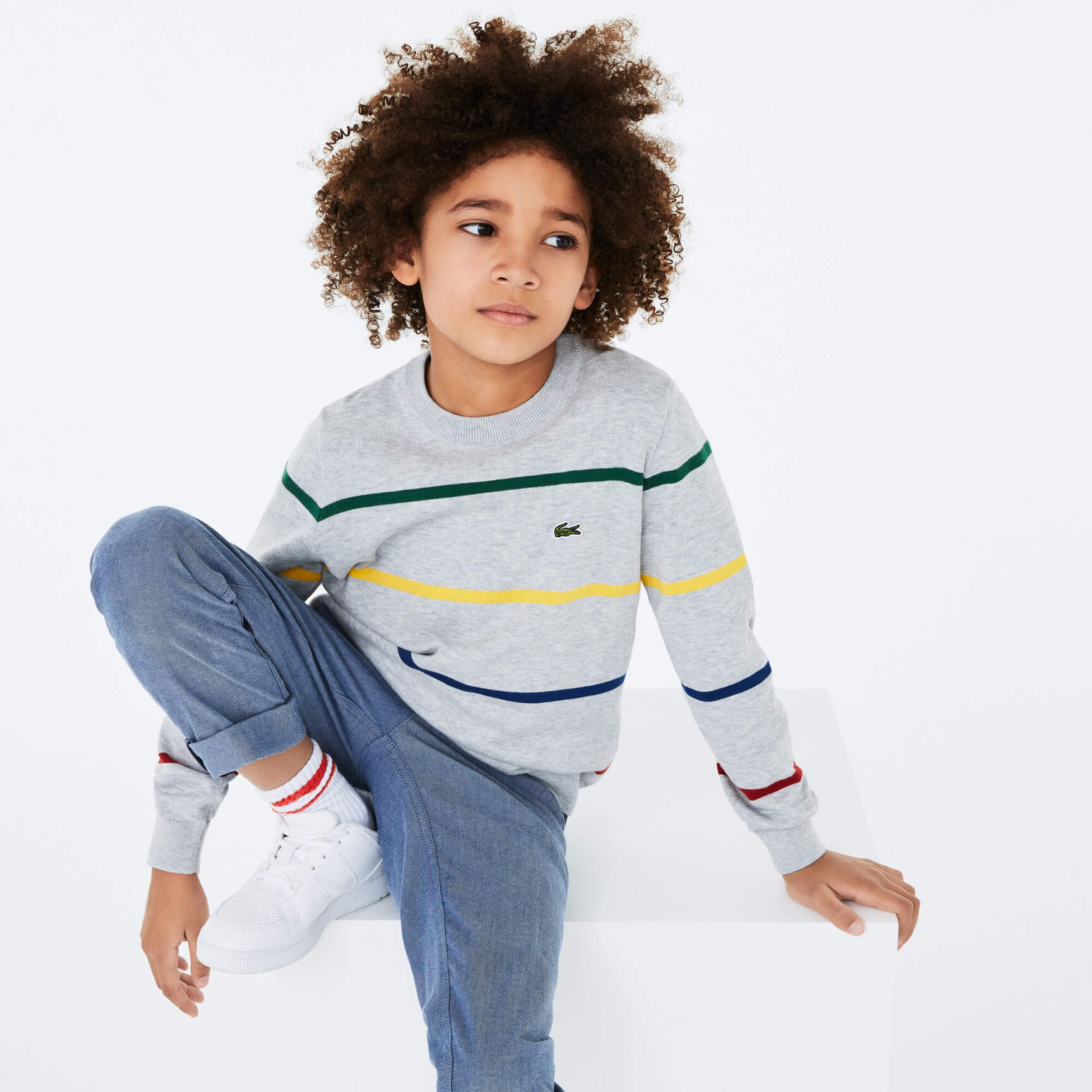 كنزة من مزيج القطن مخططة وملونة للأولاد كنزة من مزيج القطن مخططة وملونة للأولاد