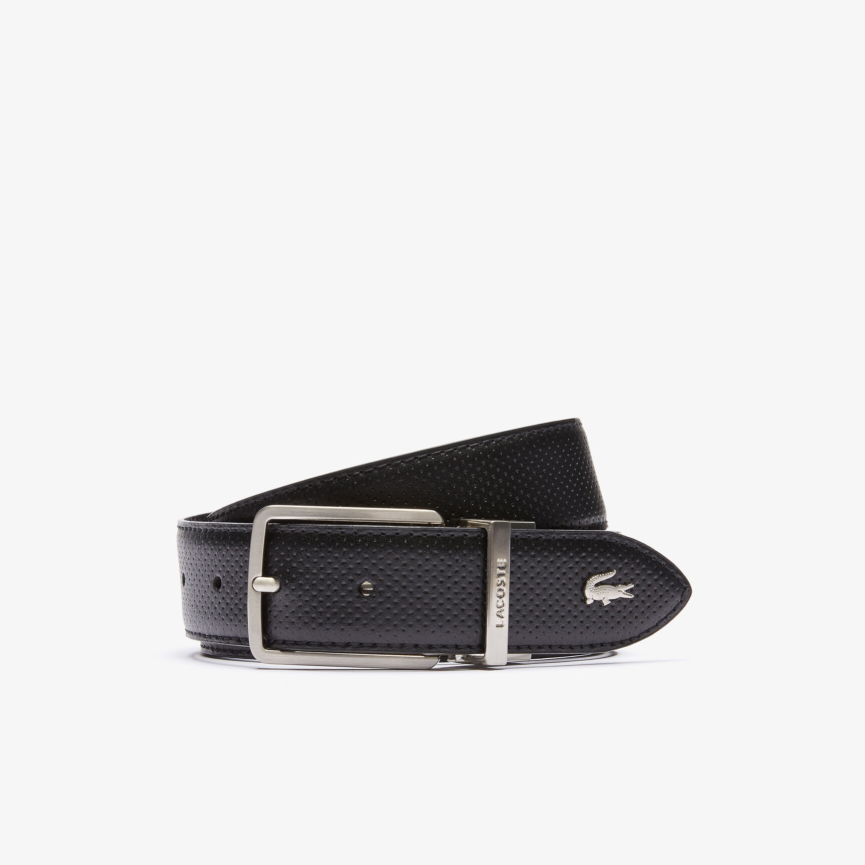 Men's Lacoste Engraved Buckle Reversible Piqu&eacute; Leather Belt