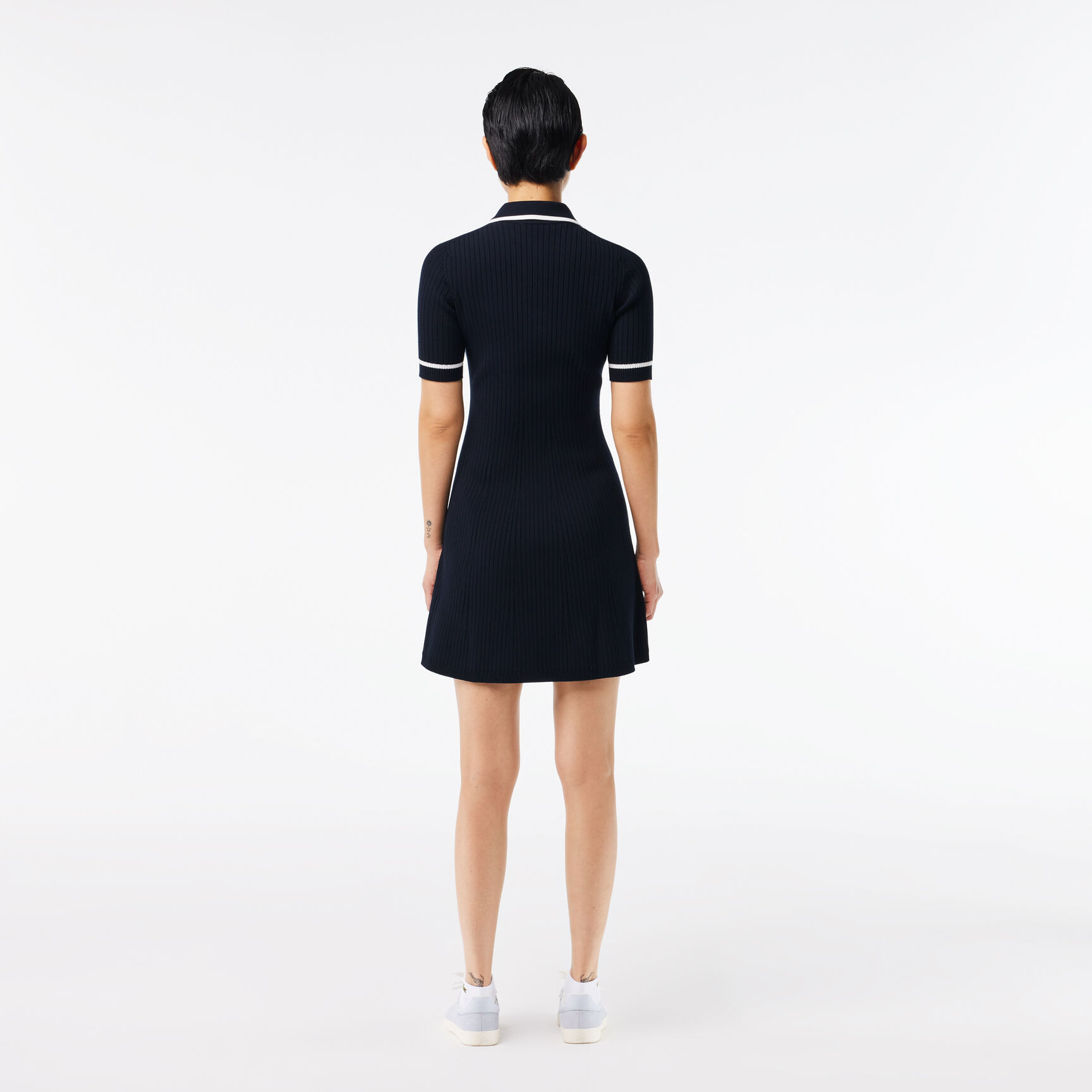 Flared Seamless 3D Flat Ribbed Polo Dress