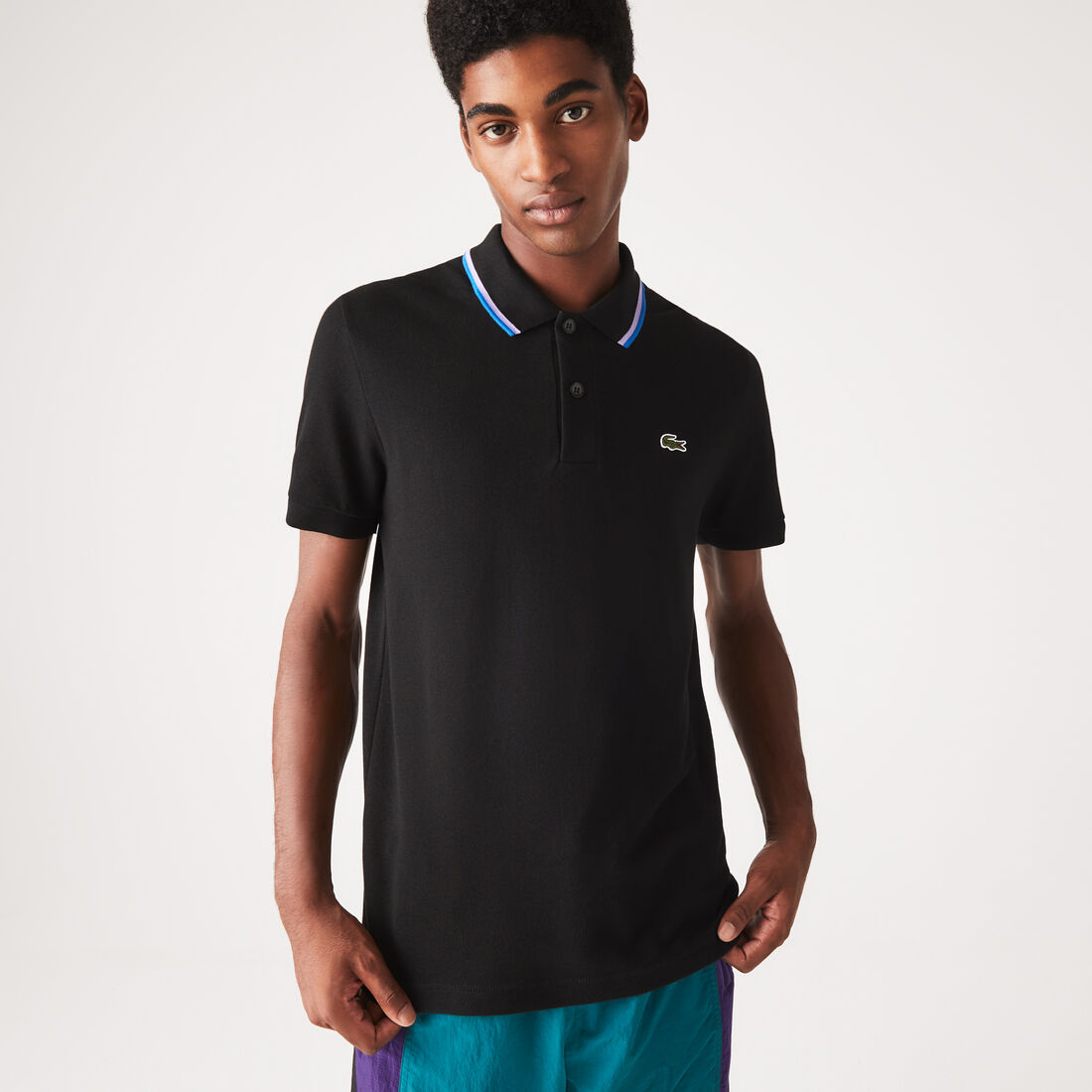 Men's Lacoste Regular Fit Striped Collar Cotton Petit Piqué Polo Shirt