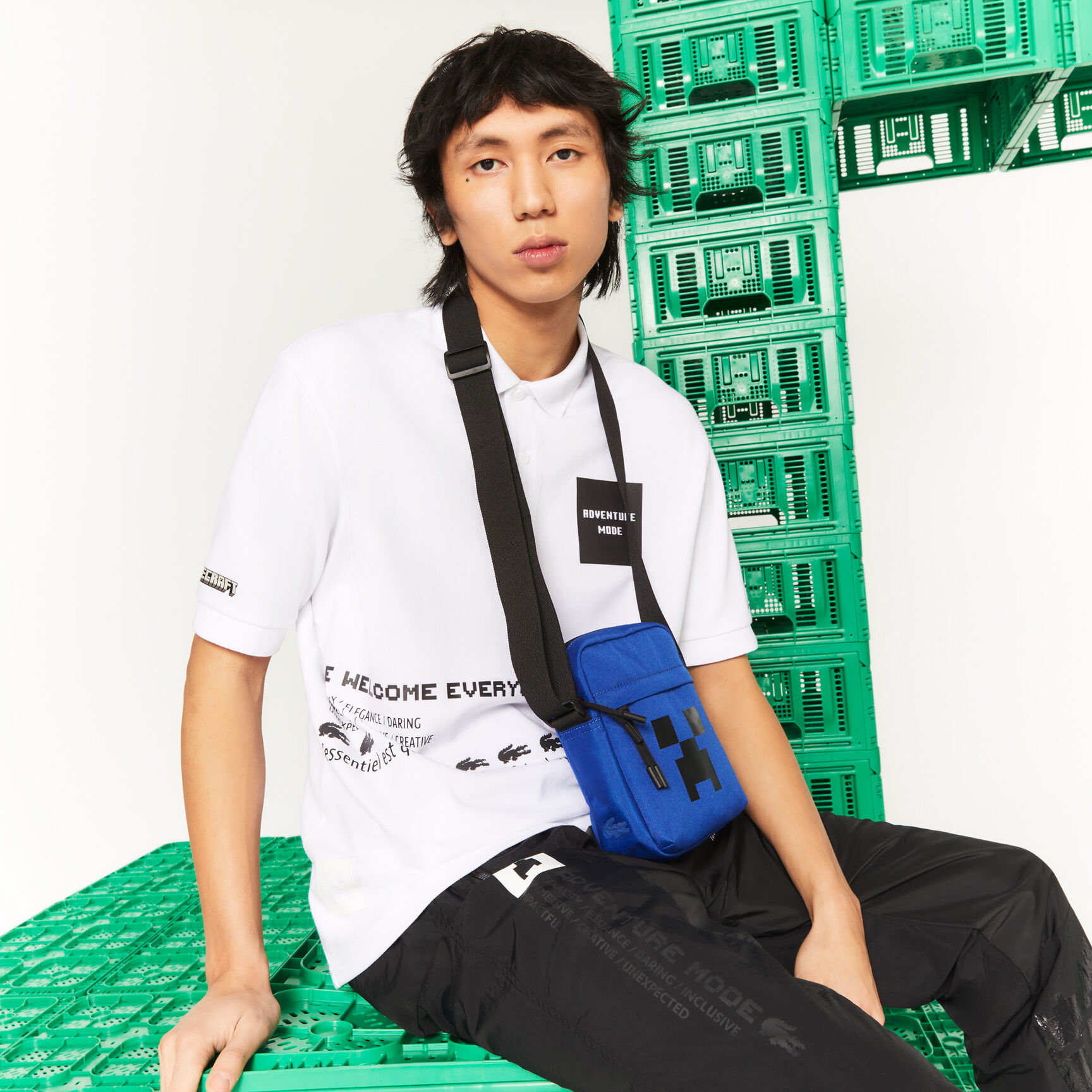 Men's Lacoste x Minecraft Print Canvas Vertical Crossover Bag Men's Lacoste x Minecraft Print Canvas Vertical Crossover Bag