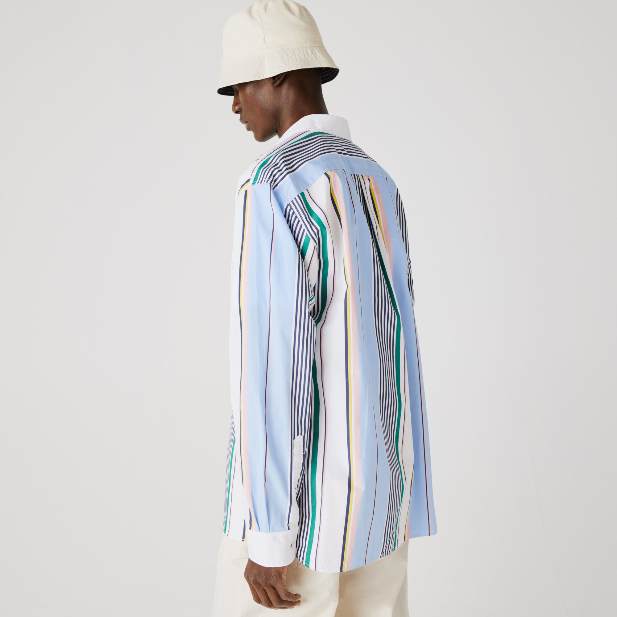 Men’s Lacoste LIVE Relaxed Fit Mismatched Stripes Cotton Shirt