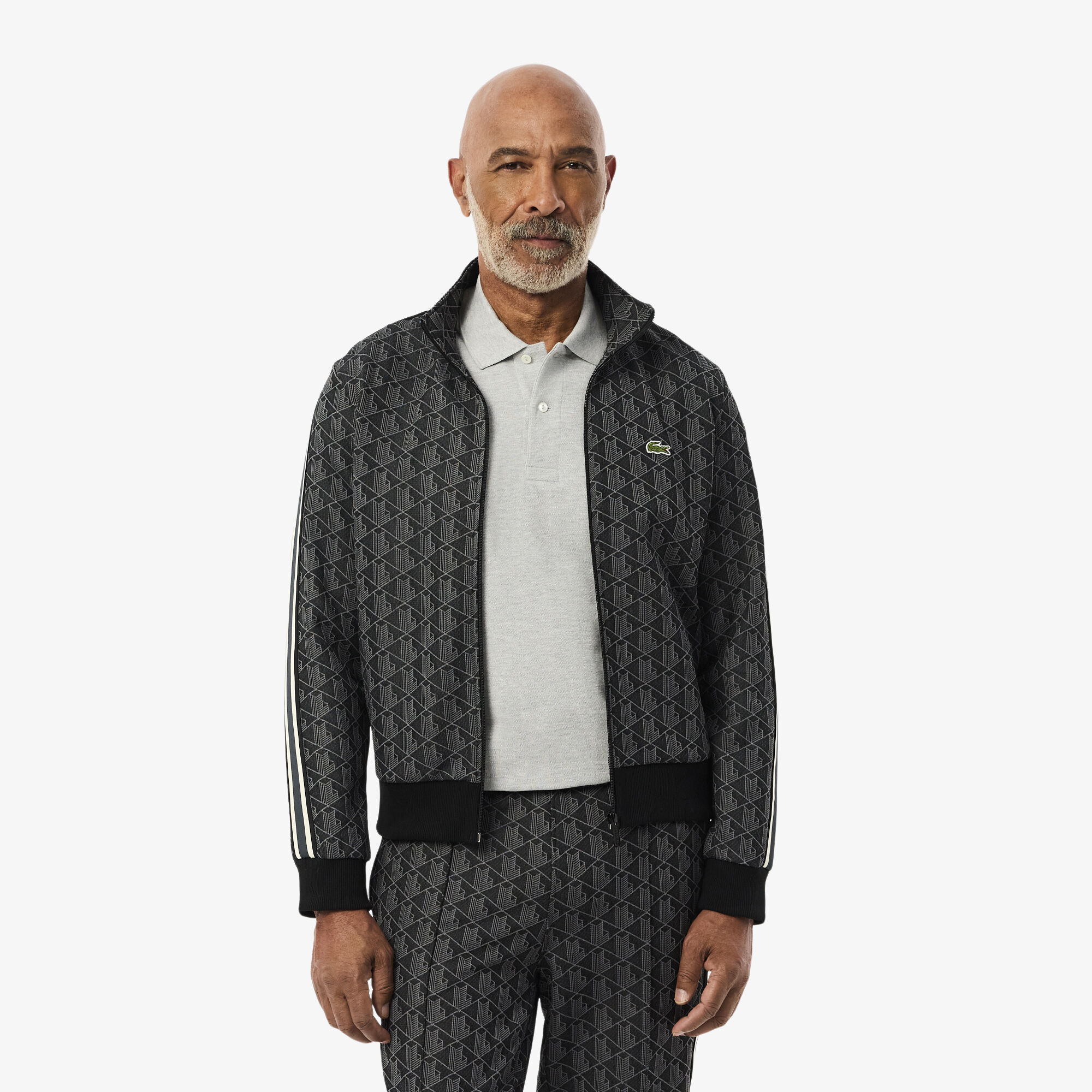 Paris Zip-Up Jacquard Track Jacket, Black / Dark Grey | LACOSTE EG