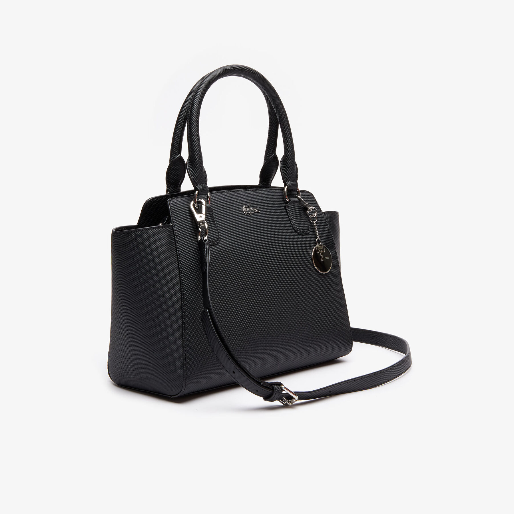 lacoste women s daily classic gusseted coated piqu  canvas tote