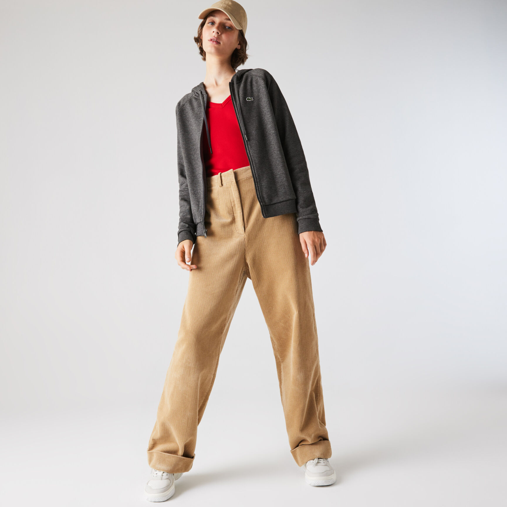 سويت شيرت للتنس من الصوف بسحاب وغطاء رأس مجموعة Lacoste SPORT للنساء