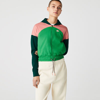 سويت شيرت نسائي من القطن العضوي بسحاب من مجموعة Lacoste Sport